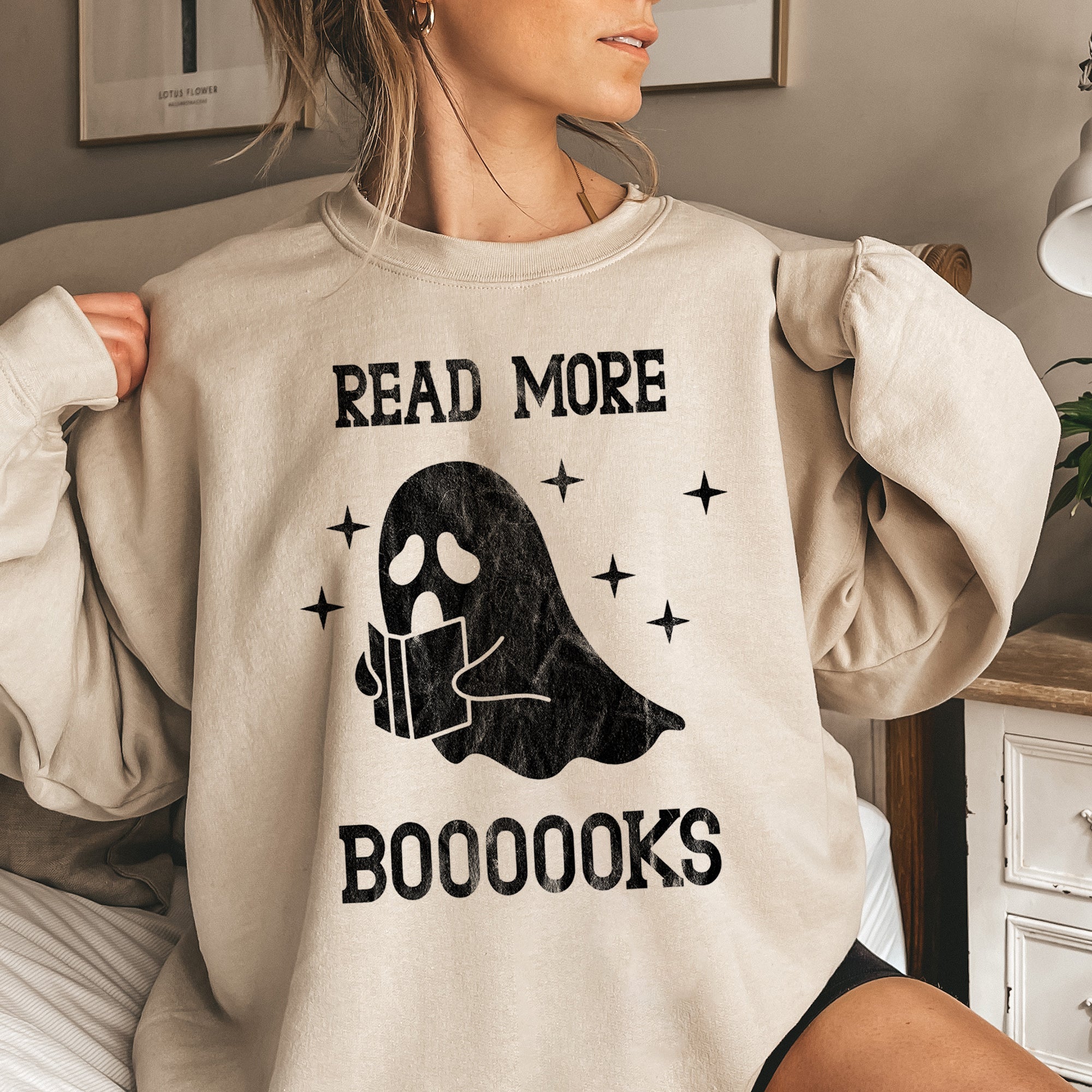Read More Books Vintage Halloween Cozy Autumn Library Night Read Aloud Sweatshirt