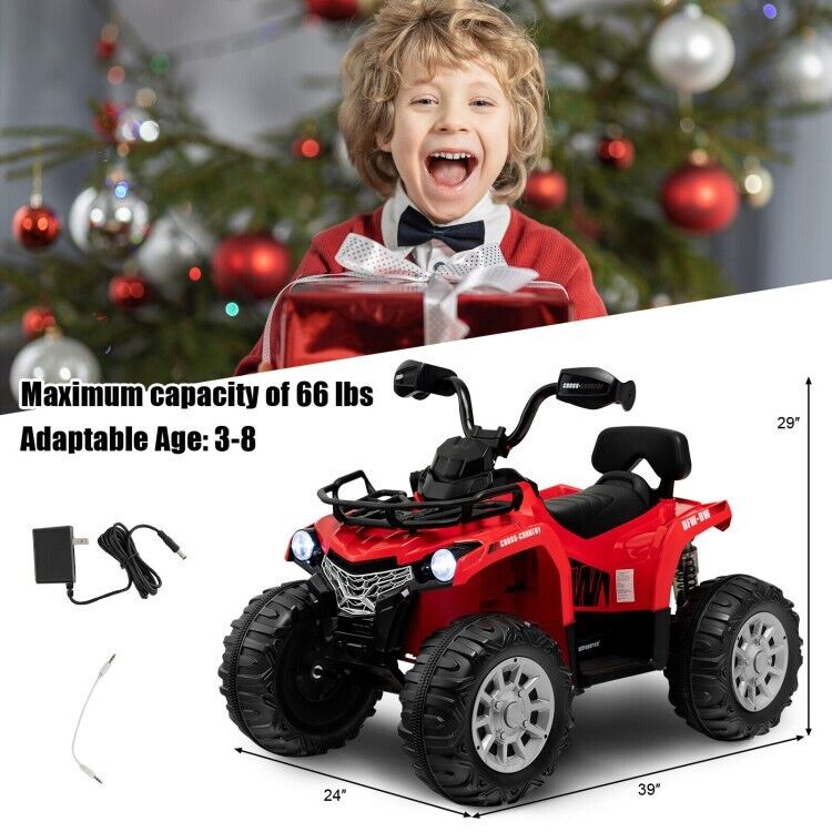 Red 12V Kids ATV Ride-On Car with MP3 Player and Headlights - Perfect Gift for Children