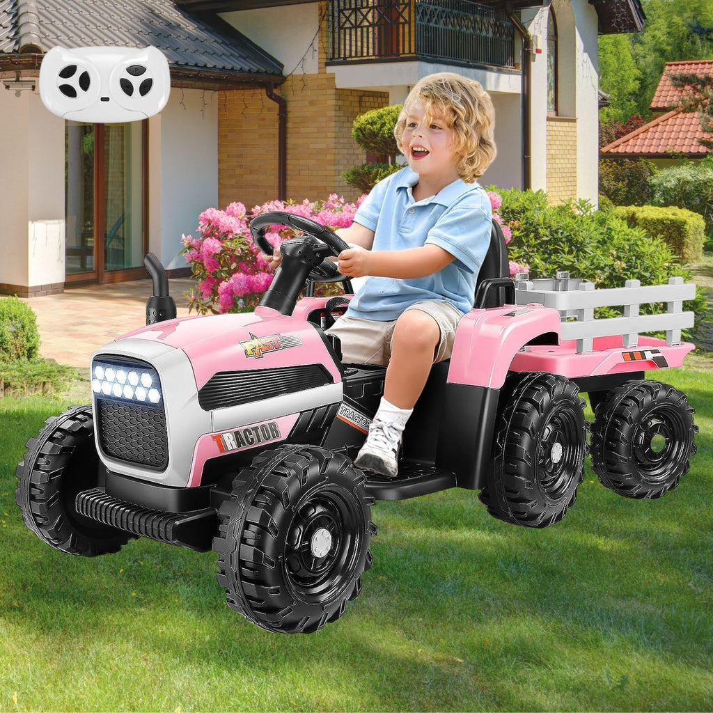 Electric Ride-On Tractor Car with Trailer for Kids - Remote Controlled Toy Vehicle (12V)
