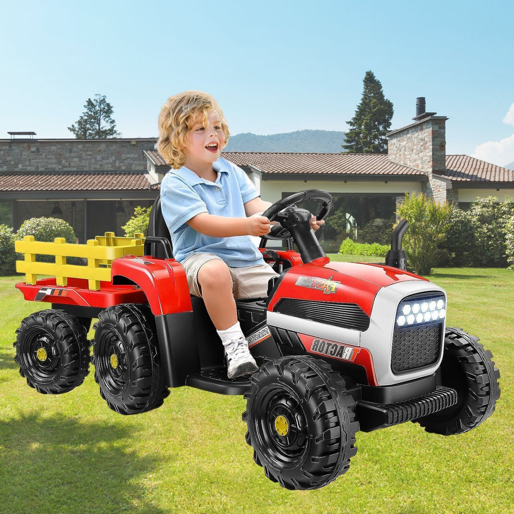 Electric Ride-On Tractor Car with Trailer for Kids - Remote Controlled Toy Vehicle (12V)