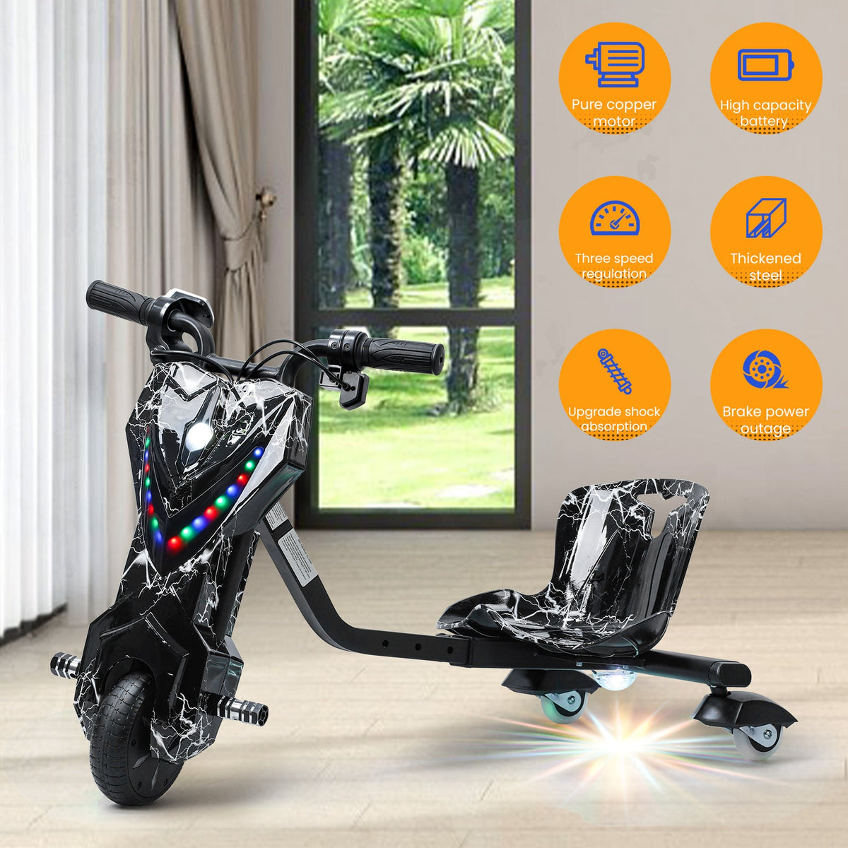 Kids Ride-On Drift Tricycle with Large Wheels for Ages 8 and Up