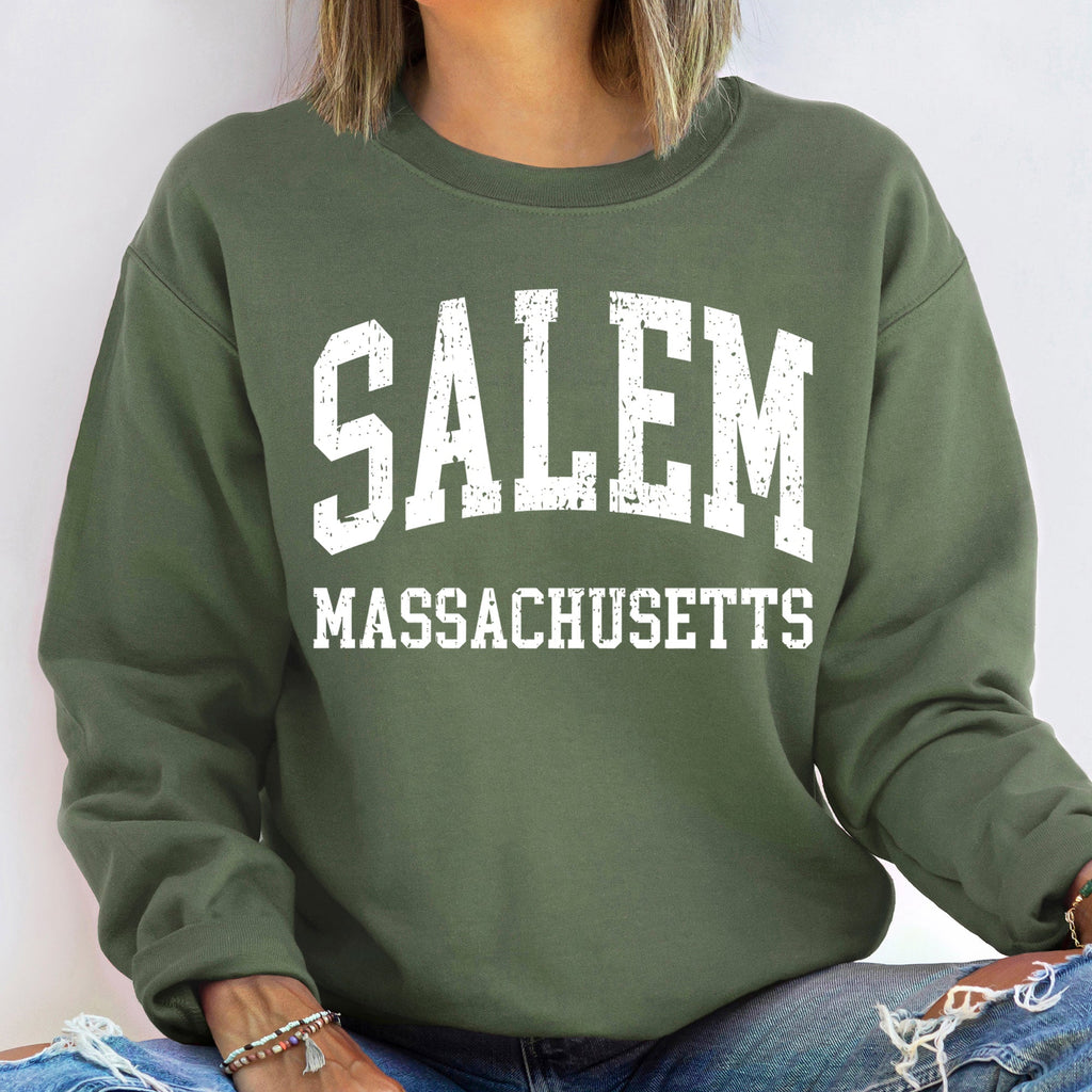 Salem Massachusetts Halloween Ghosts And Witch History Inspired By Vintage Poster Art Sweatshirt