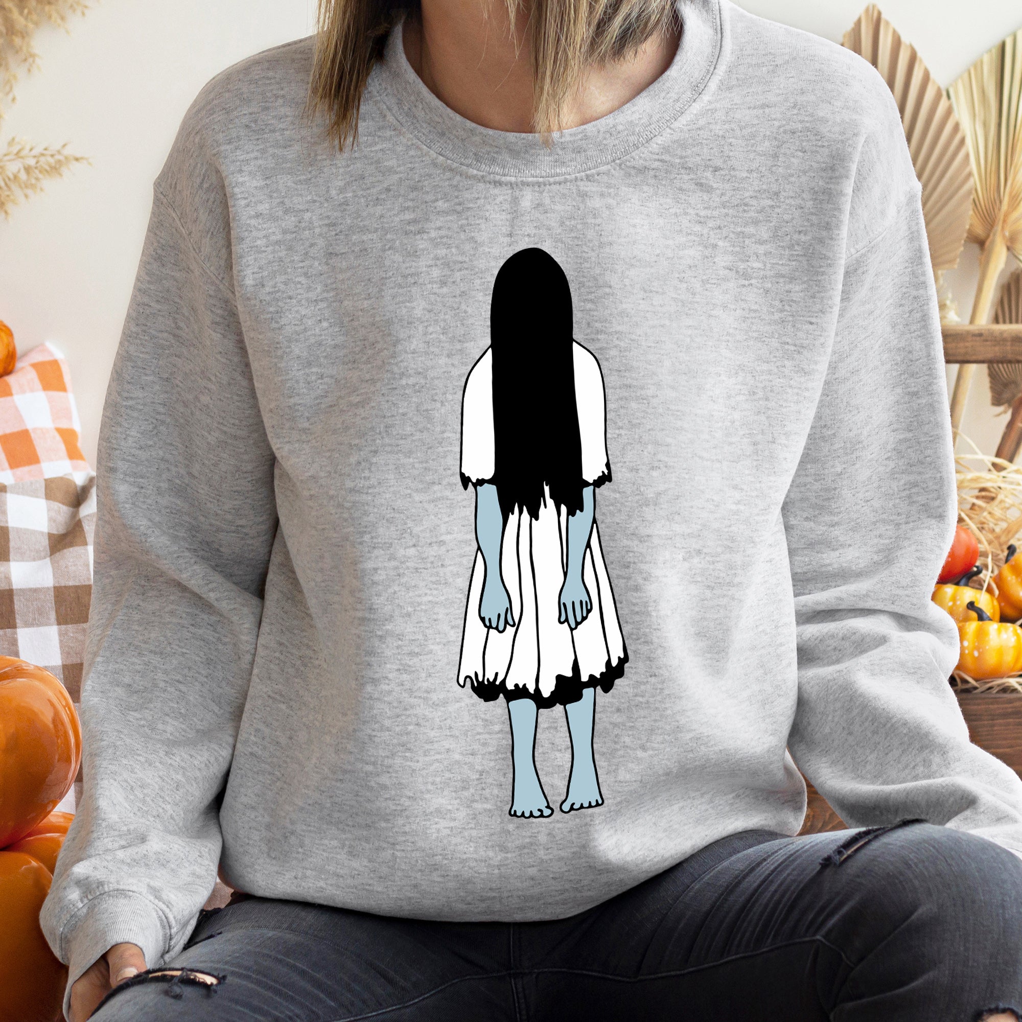 Samara Vintage Halloween Haunted Portrait Print Ultra Cozy Cotton Blend Sweatshirt