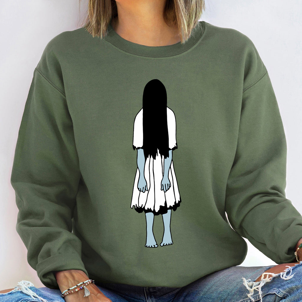 Samara Vintage Halloween Haunted Portrait Print Ultra Cozy Cotton Blend Sweatshirt