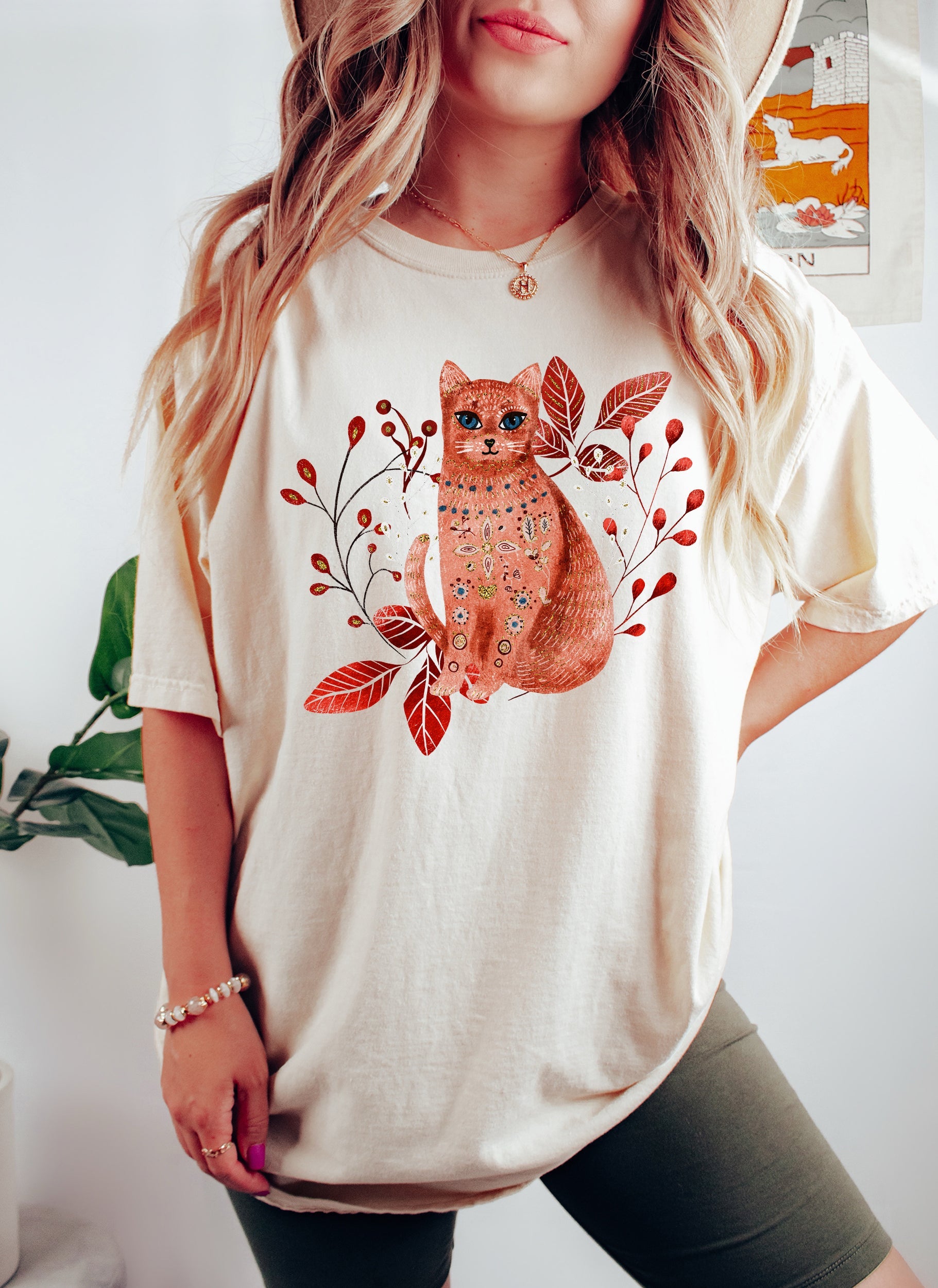 Scandinavian Folk Cat Nordic Folk Art Comfort Colors Tee For Cat Lovers And Folk Art Enthusiasts
