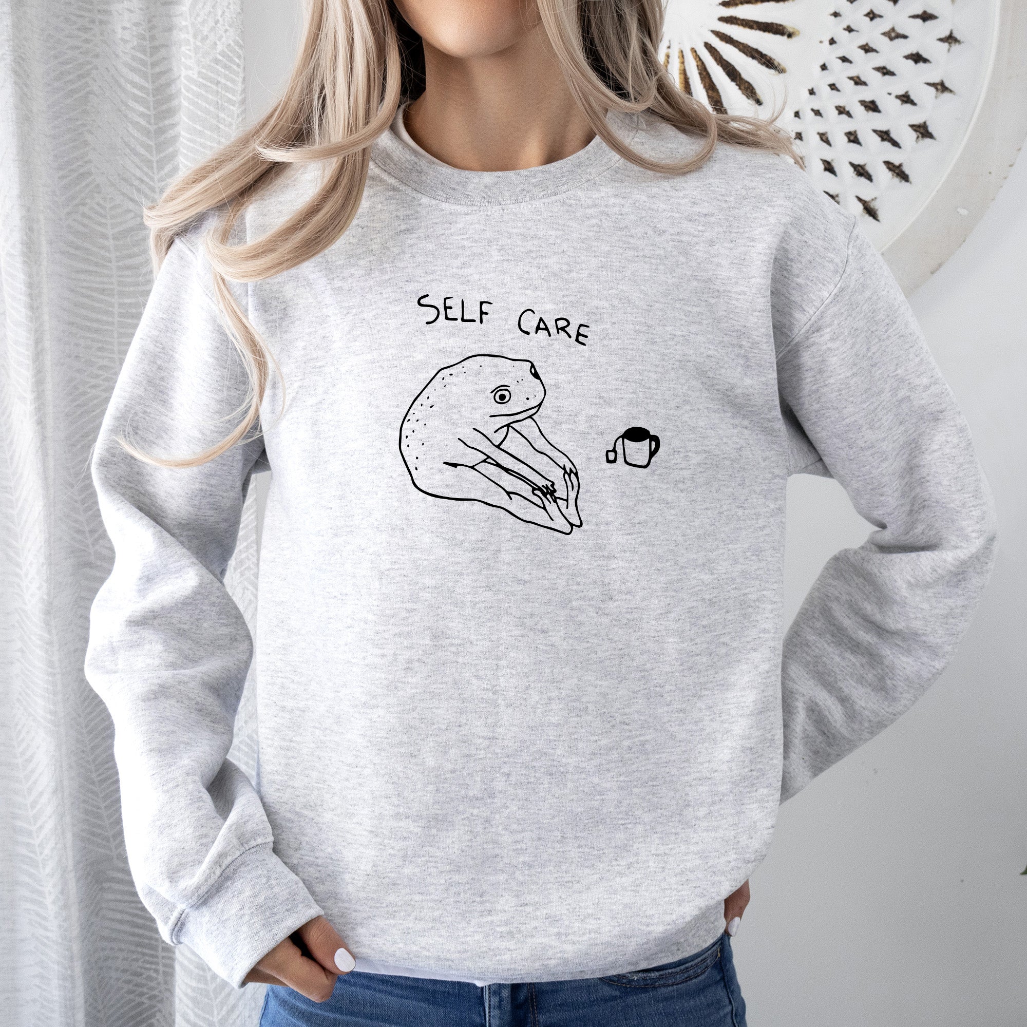 Self Care Frog Positivity Kindness Mental Health Mindful Living Motto Graphic Sweatshirt