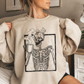 Skeleton Coffee Vintage Halloween All Hallows Eve Midnight Sketch Graphic Sweatshirt
