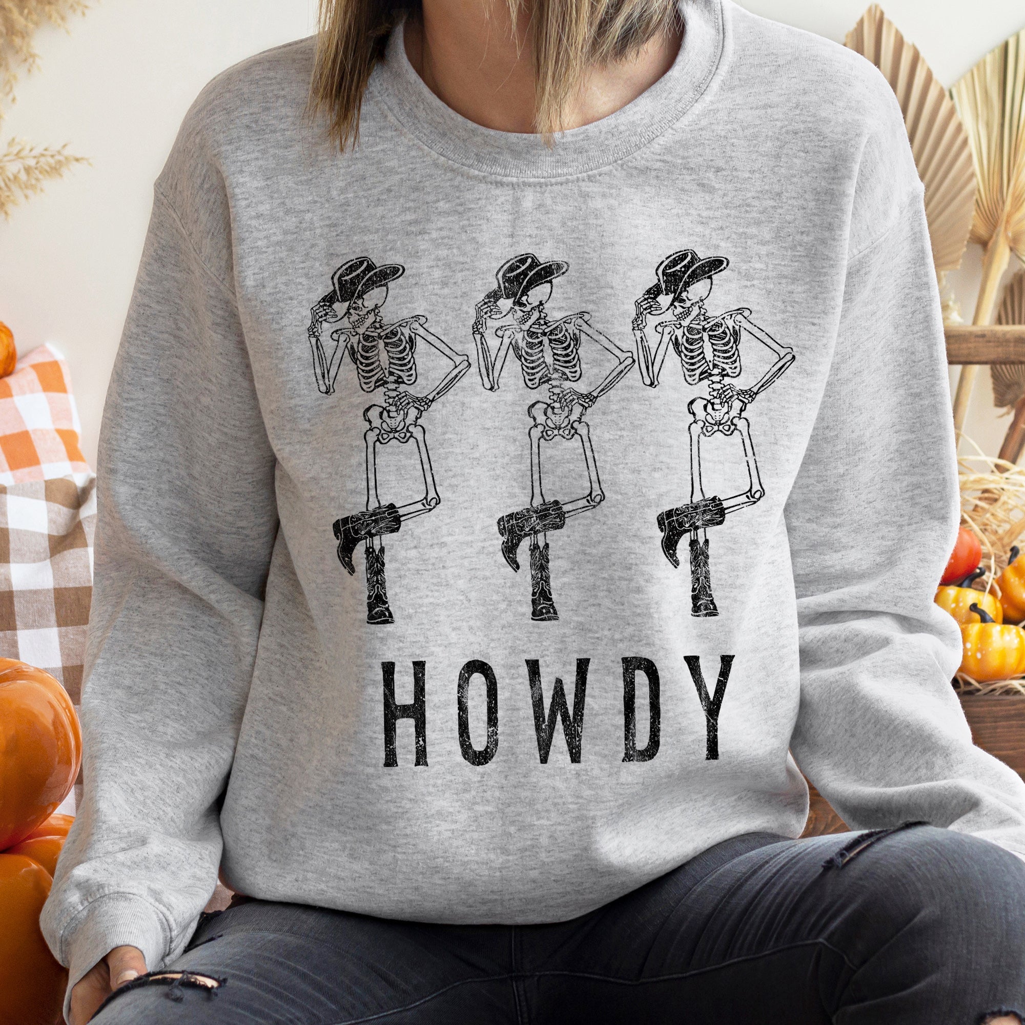 Howdy Cowboy Skeletons Halloween Graphic Limited Edition Premium Soft Fleece Sweatshirt