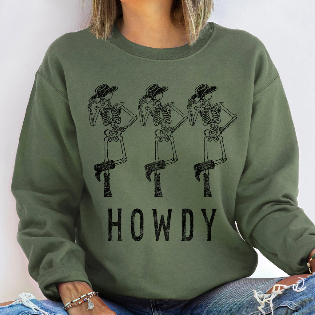 Howdy Cowboy Skeletons Halloween Graphic Limited Edition Premium Soft Fleece Sweatshirt