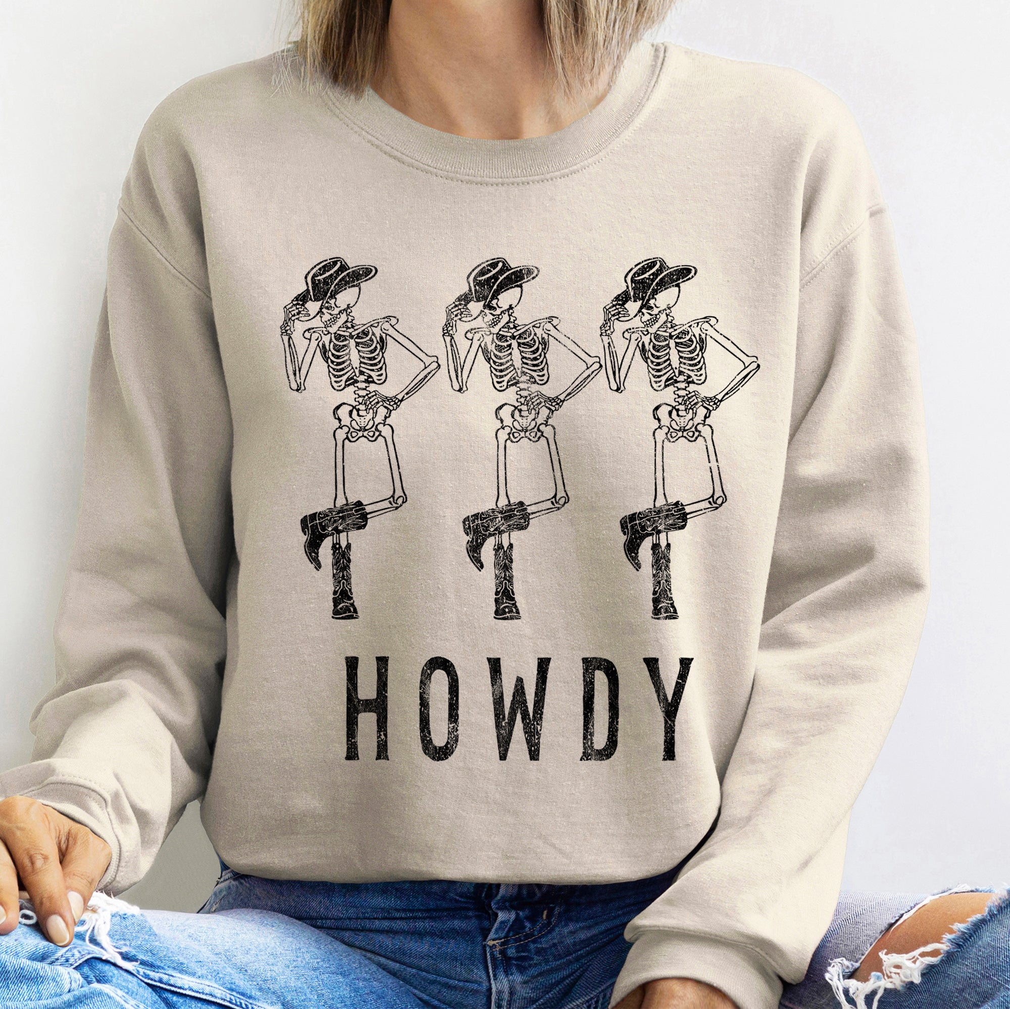 Howdy Cowboy Skeletons Halloween Graphic Limited Edition Premium Soft Fleece Sweatshirt