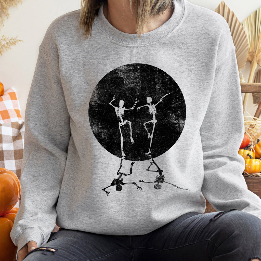 Skeleton Dancing Moon Vintage Halloween Night Scene With Moonlight Orbs And Shadowy Figures Sweatshirt