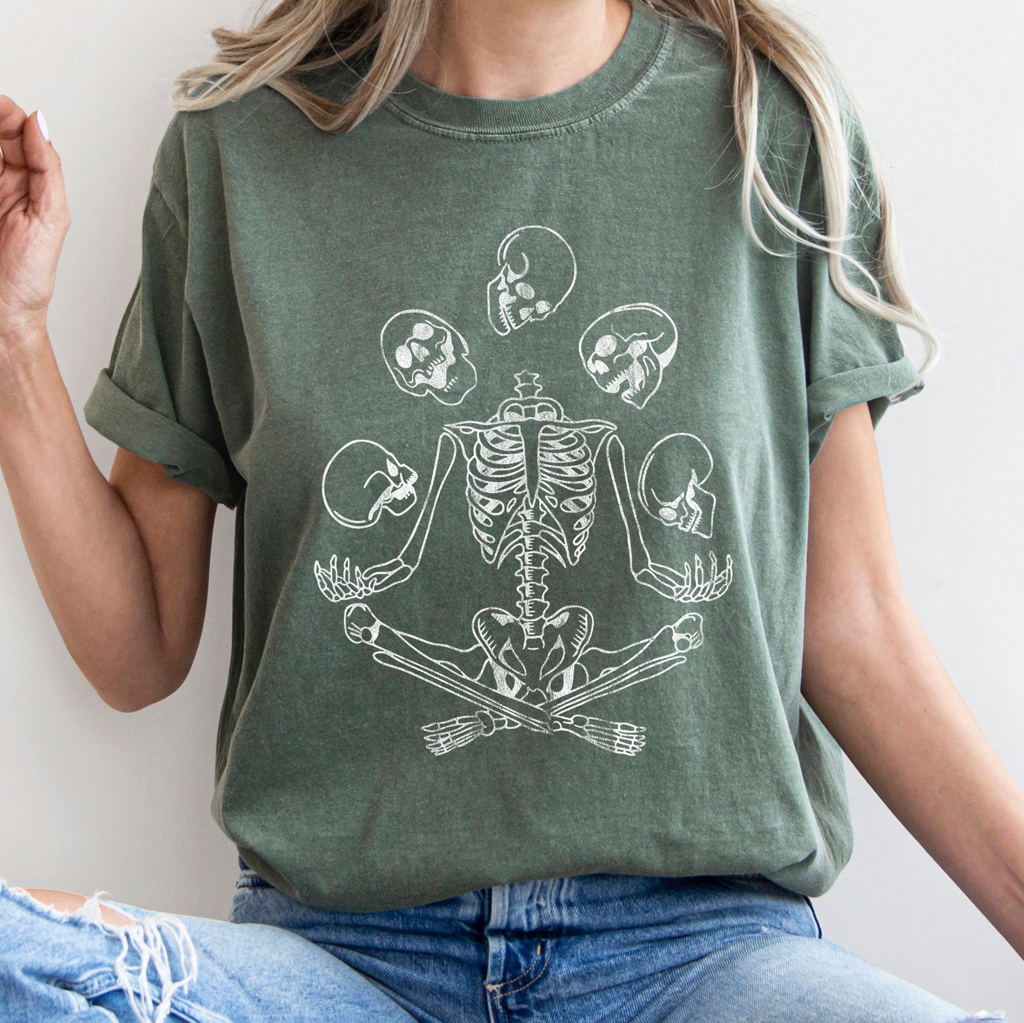 Skeleton Juggling Retro Halloween Night Party Scene Illustration Comfort Colors Tee