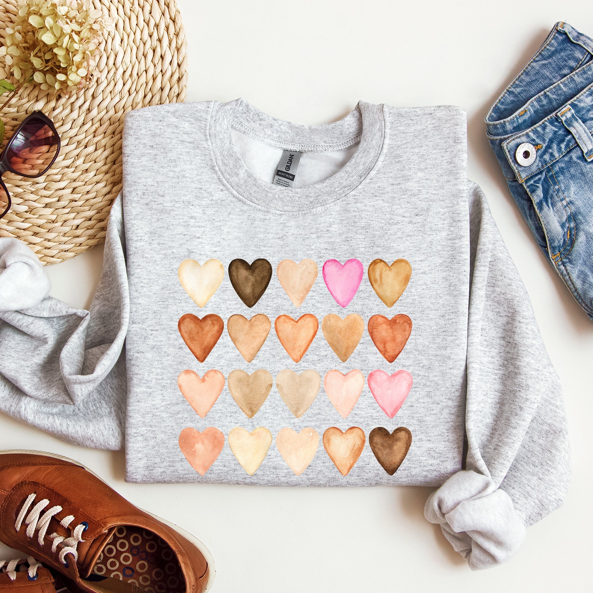 Skin Tone Hearts Multicultural Valentines Day Inclusive Love For Every Skin Tone Sweatshirt