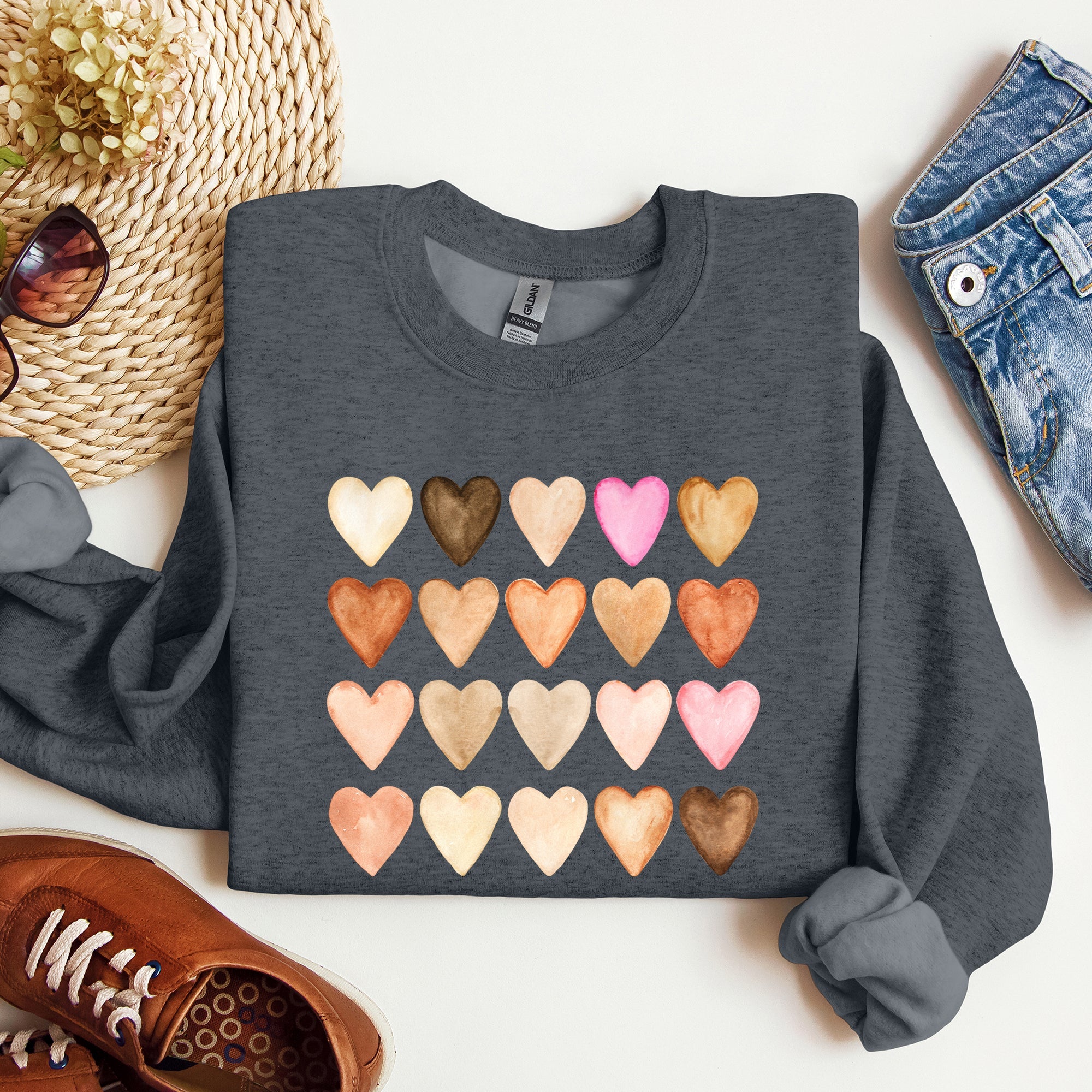 Skin Tone Hearts Multicultural Valentines Day Inclusive Love For Every Skin Tone Sweatshirt
