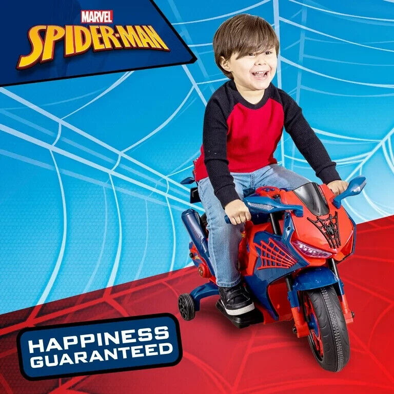 Spiderman 6V Motorcycle Ride On for Kids, Ages 3+, with Rechargeable Battery and 65lbs Weight Capacity