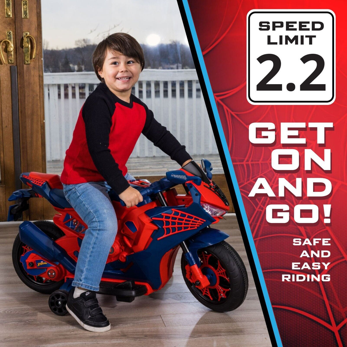 Spiderman 6V Motorcycle Ride On for Kids, Ages 3+, with Rechargeable Battery - Supports up to 65lbs