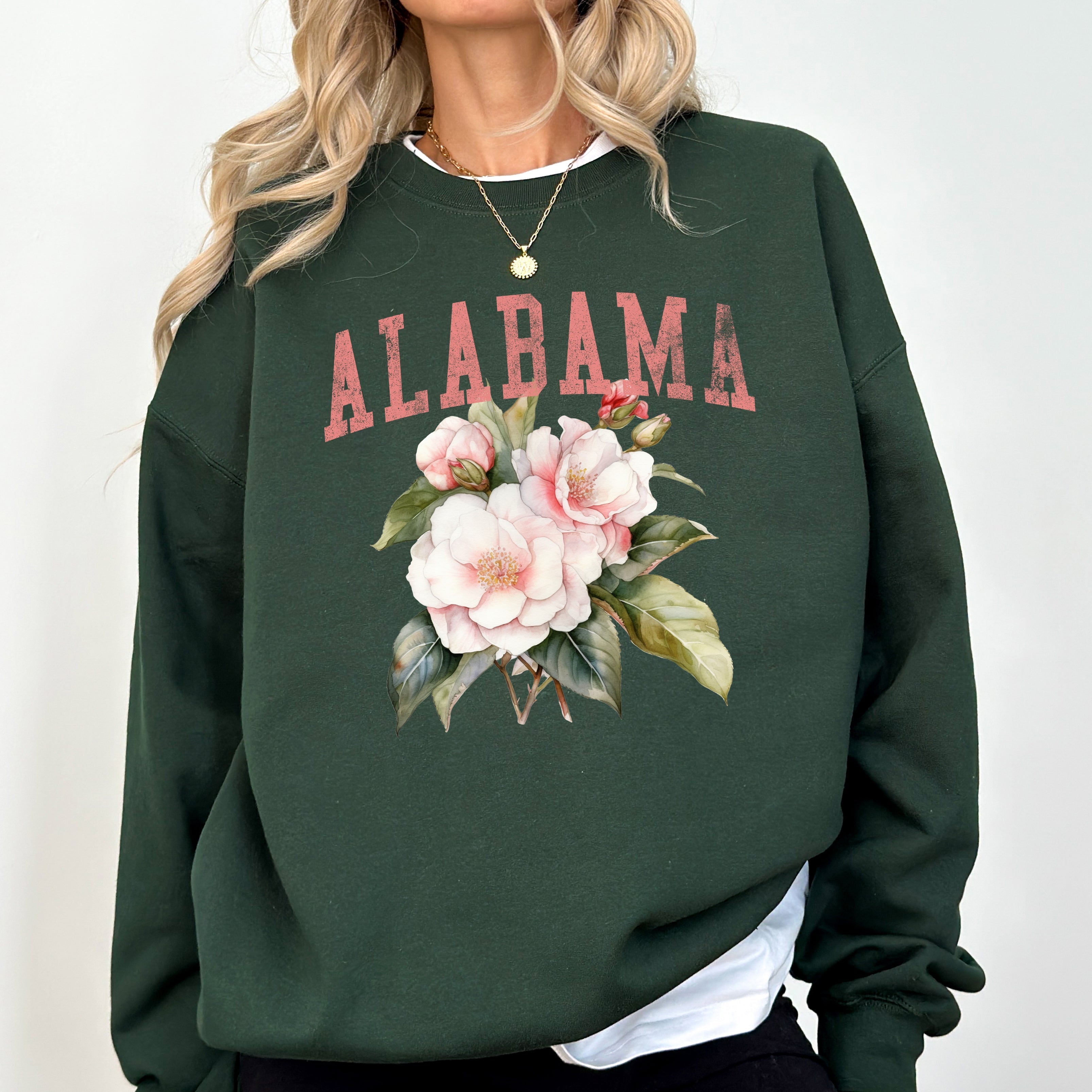 Alabama State Flower Vintage Botanical Crest State Emblem Soft Fleece Graphic Sweatshirt