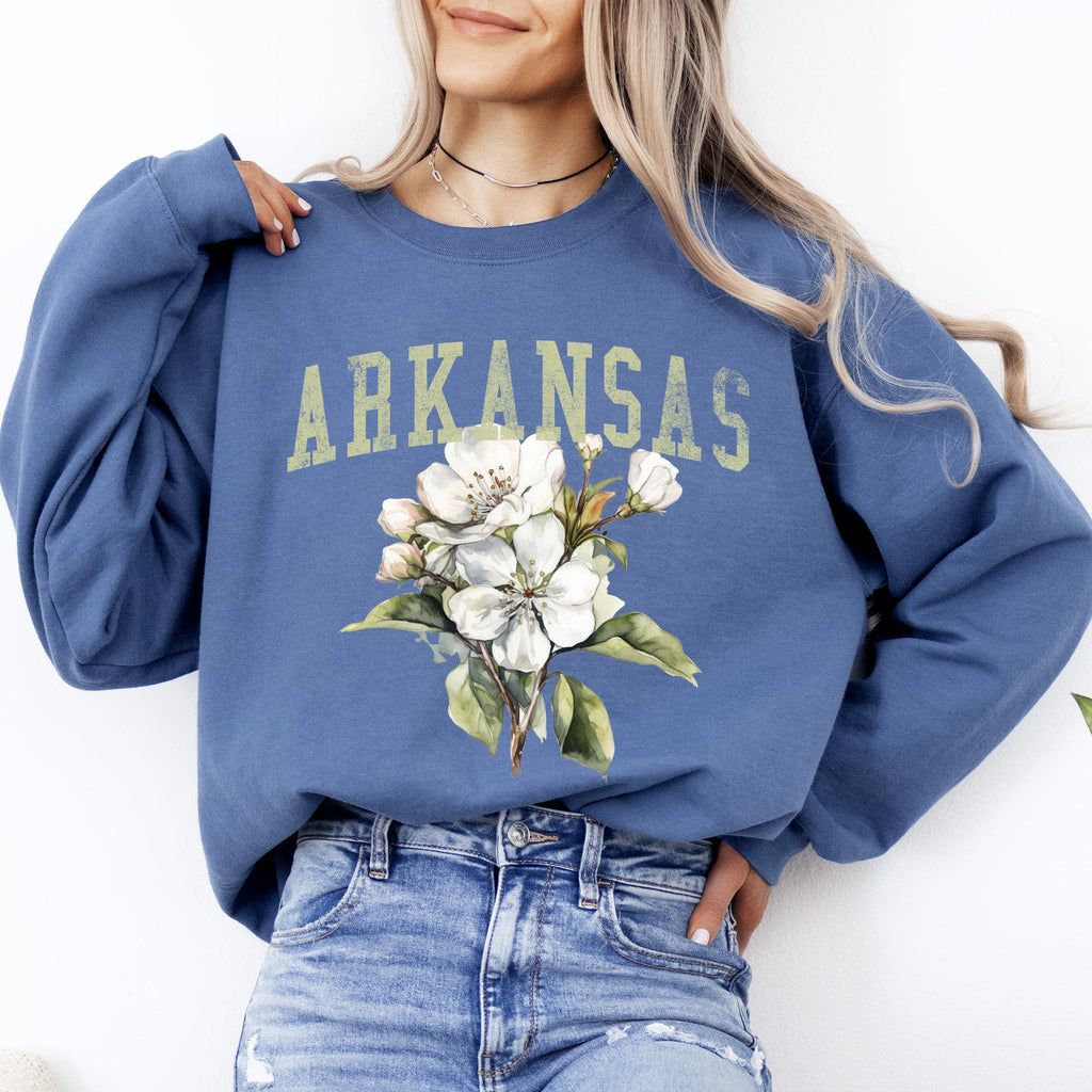 Arkansas State Flower Apple Blossom State Pride Illustration Vintage Inspired Sweatshirt