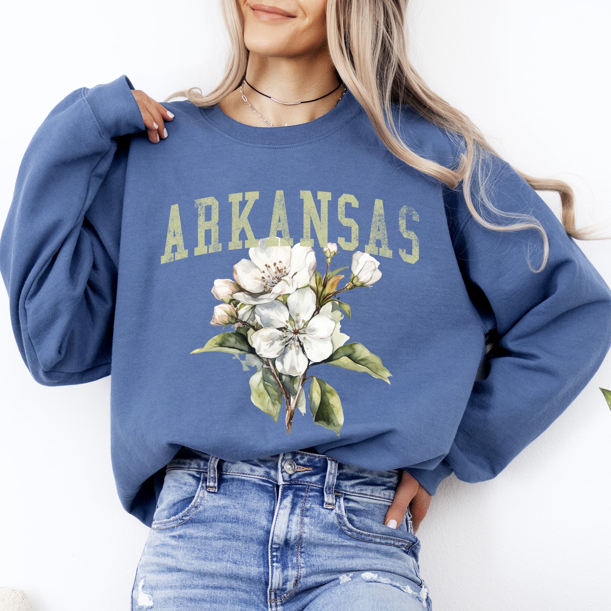 Arkansas State Flower Apple Blossom State Pride Illustration Vintage Inspired Sweatshirt