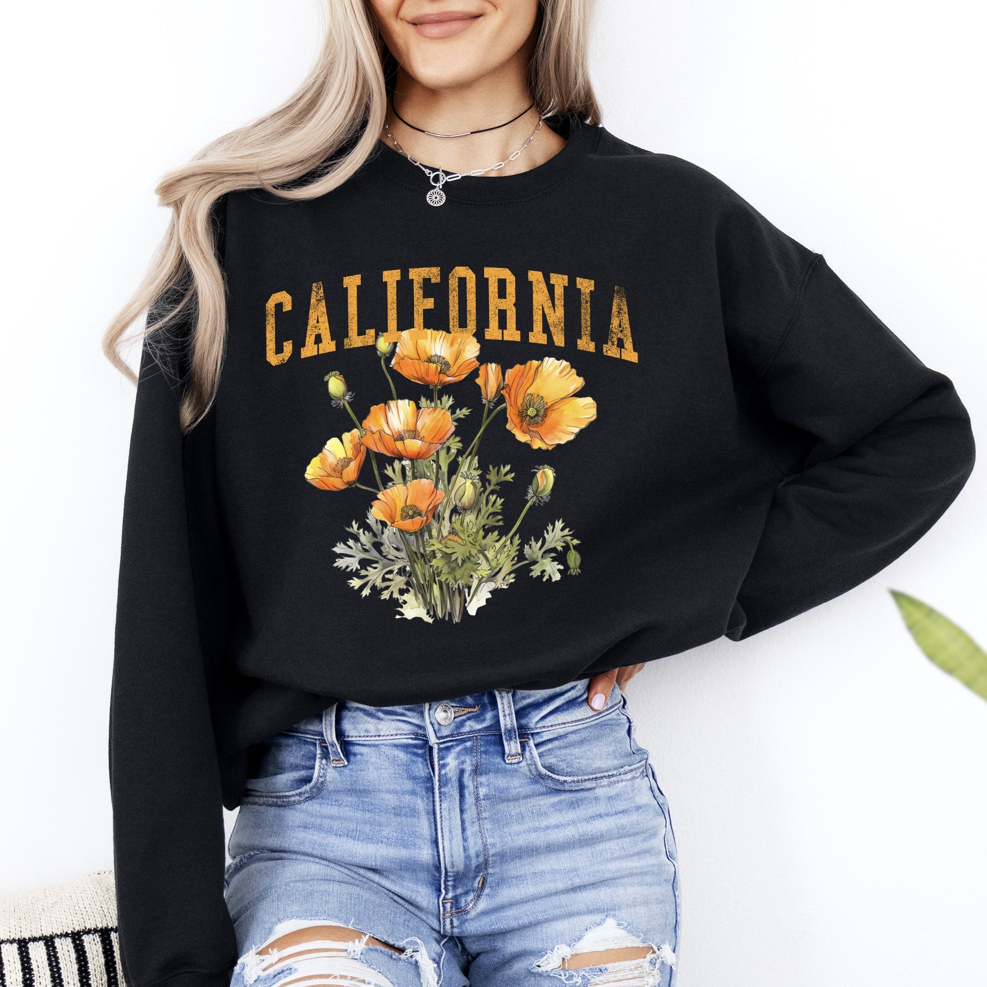 California State Flower Poppy Botanical Illustration Celebrating California Native Flora Sweatshirt
