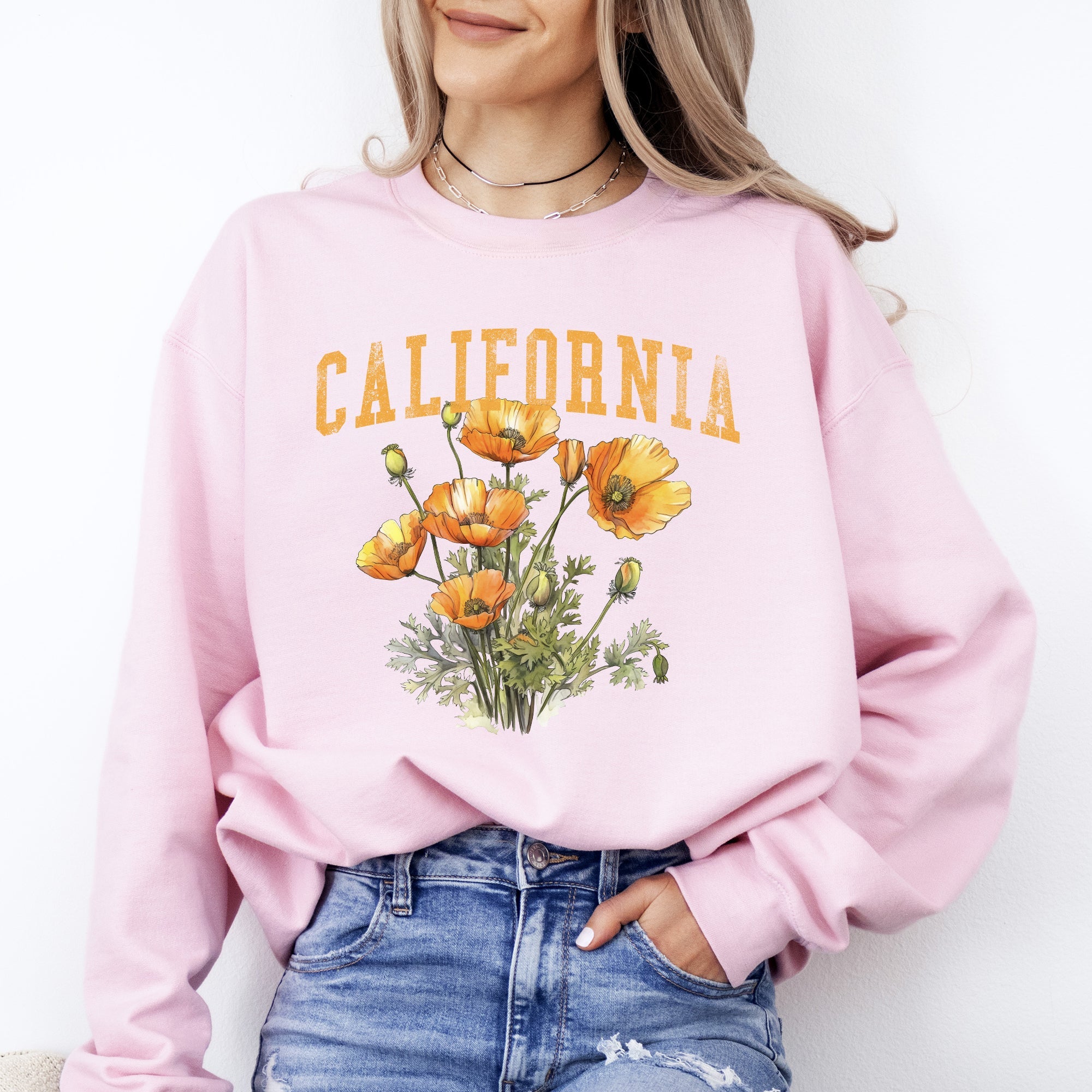 California State Flower Poppy Botanical Illustration Celebrating California Native Flora Sweatshirt