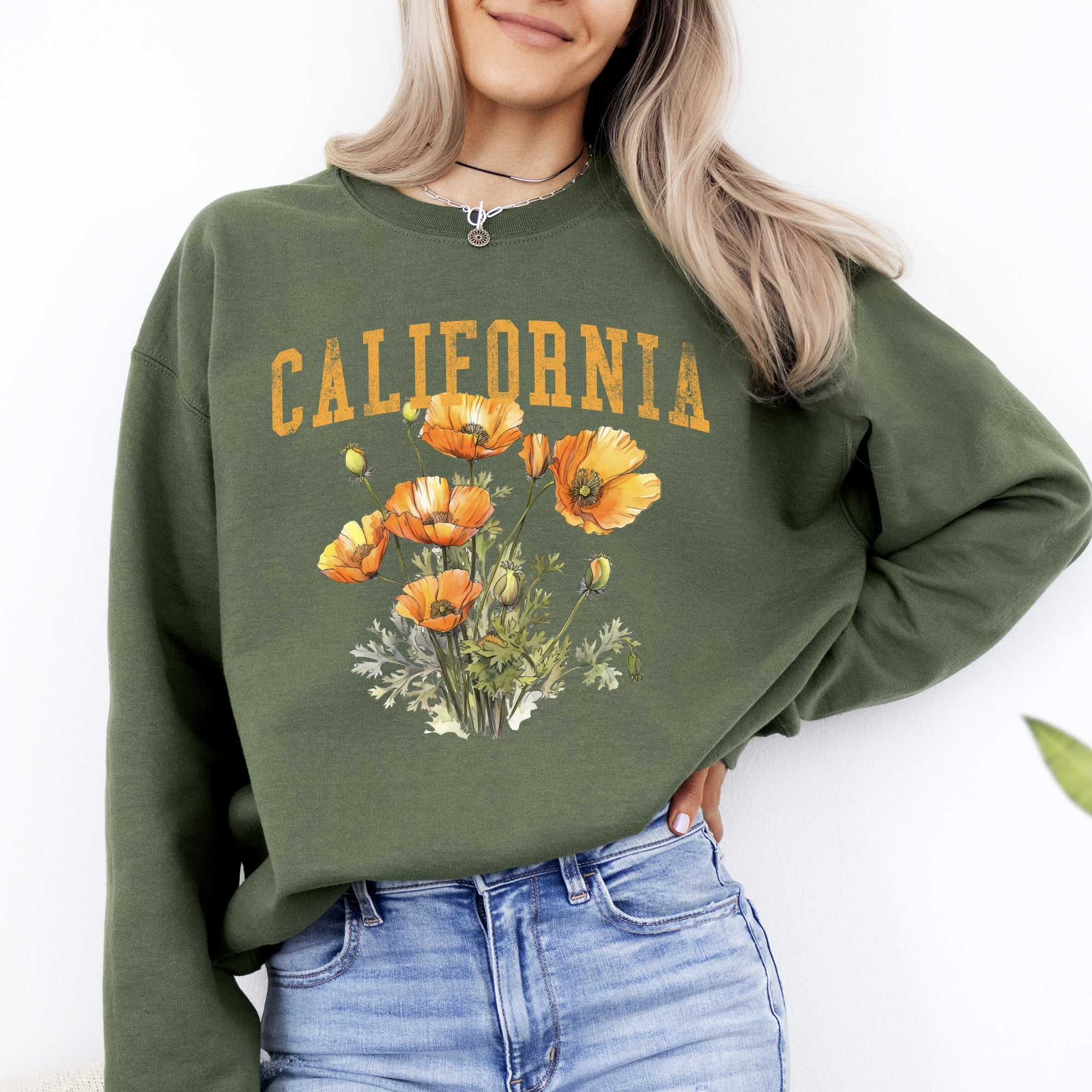 California State Flower Poppy Botanical Illustration Celebrating California Native Flora Sweatshirt