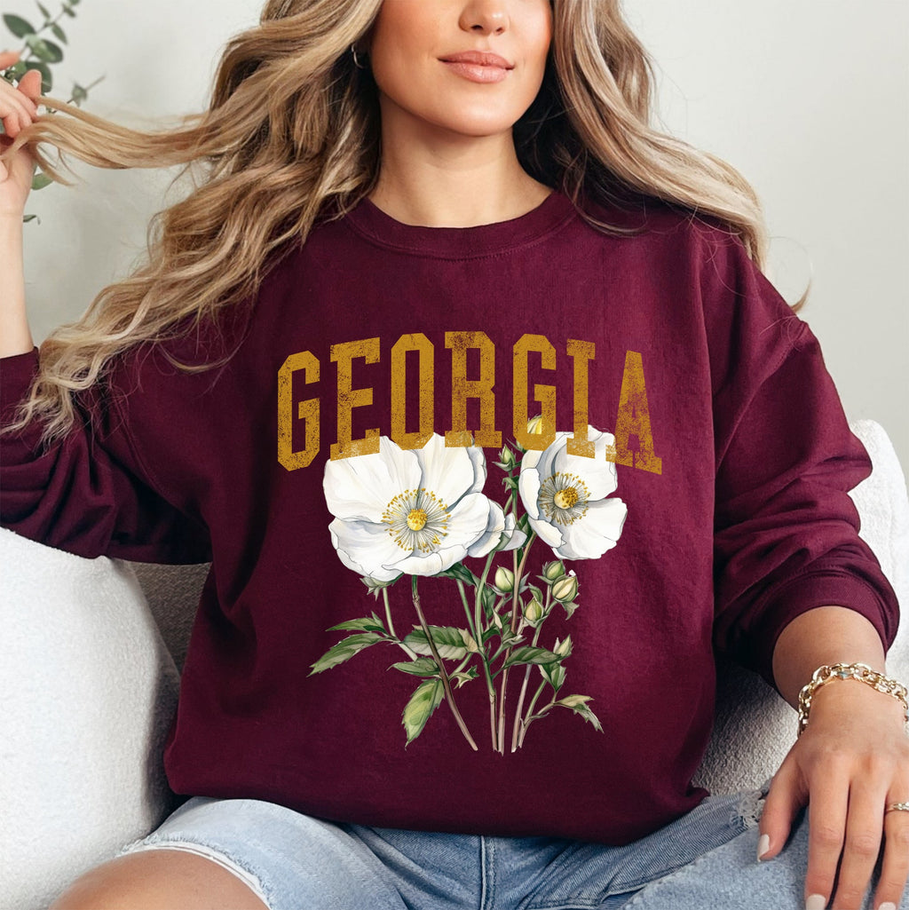 Georgia State Flower Emblem and Heritage Classic Botanical Illustration Sweatshirt