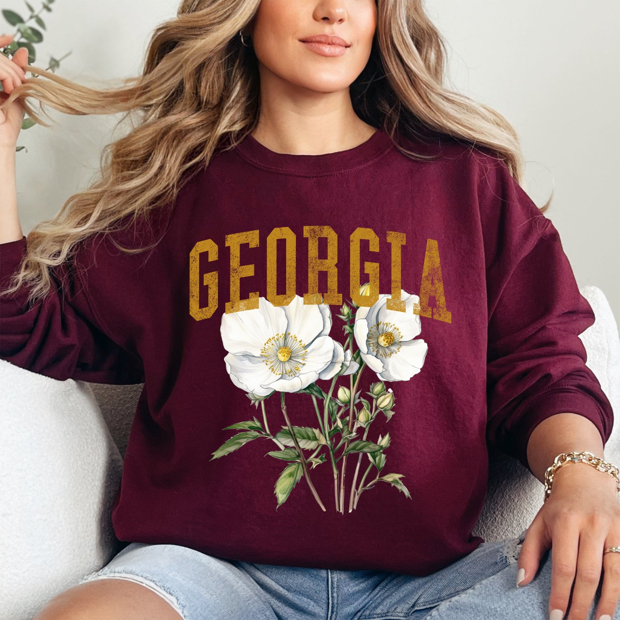 Georgia State Flower Emblem and Heritage Classic Botanical Illustration Sweatshirt