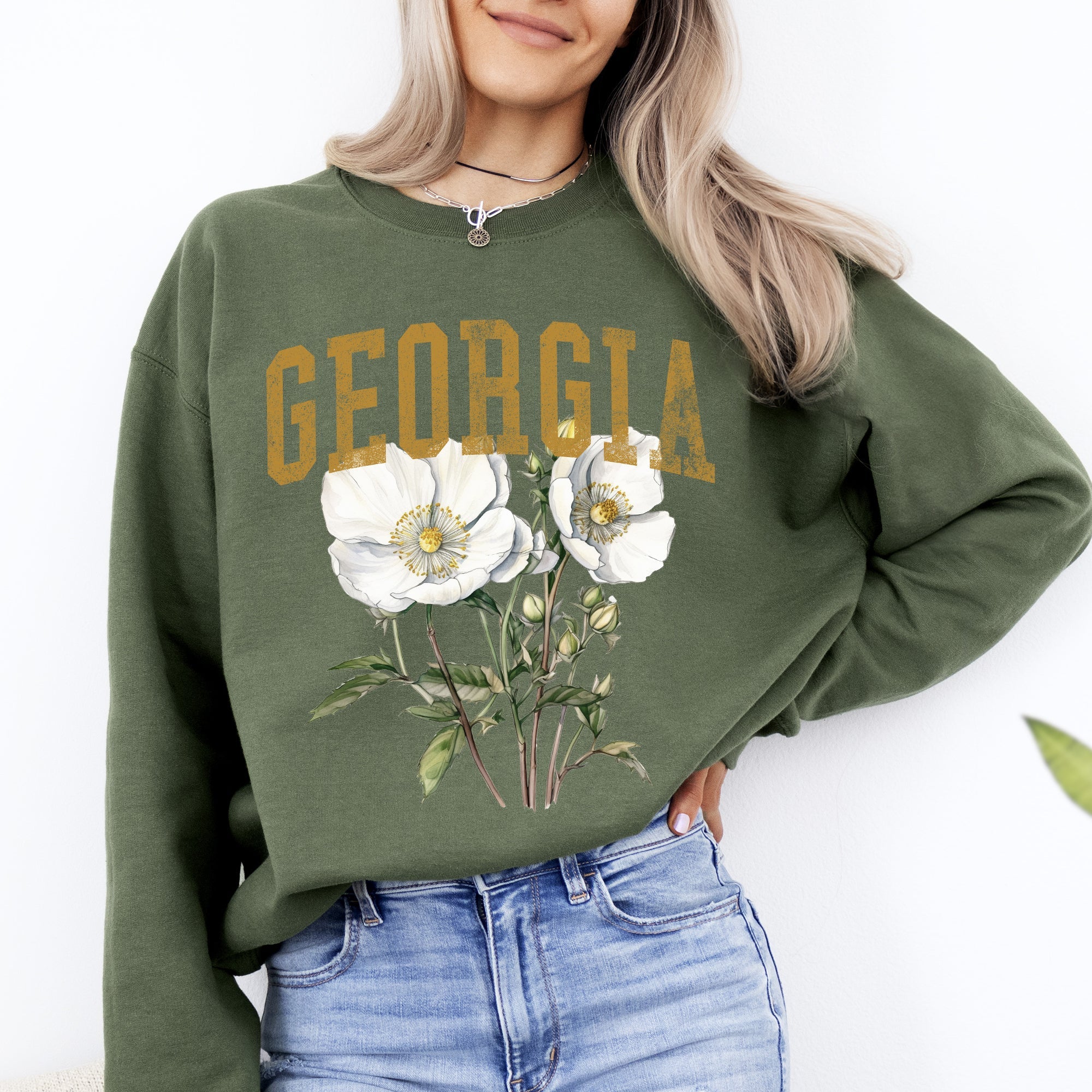 Georgia State Flower Emblem and Heritage Classic Botanical Illustration Sweatshirt