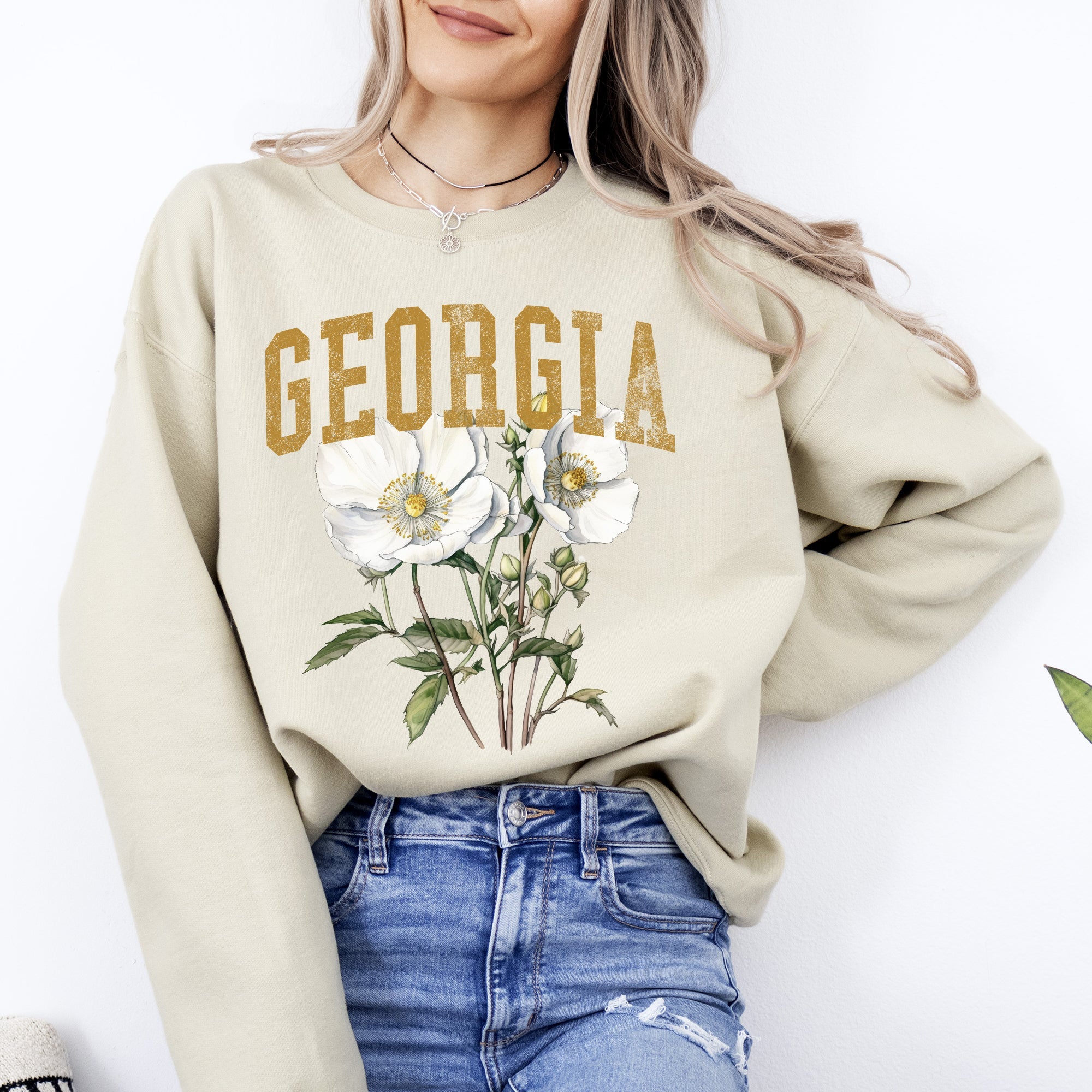 Georgia State Flower Emblem and Heritage Classic Botanical Illustration Sweatshirt
