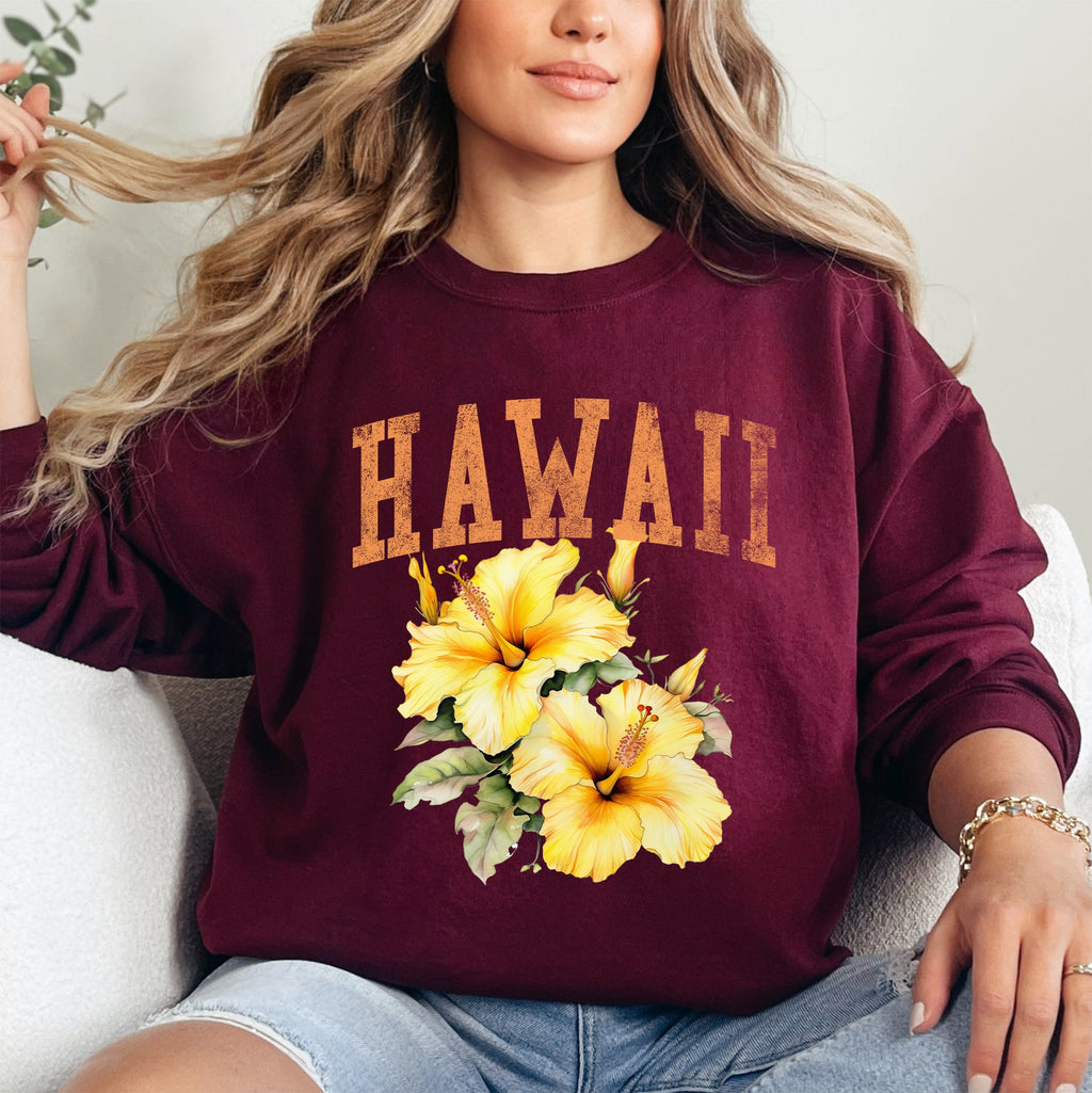 Hawaii State Flower Heritage And Tropical Island Nature Inspired Graphic Sweatshirt
