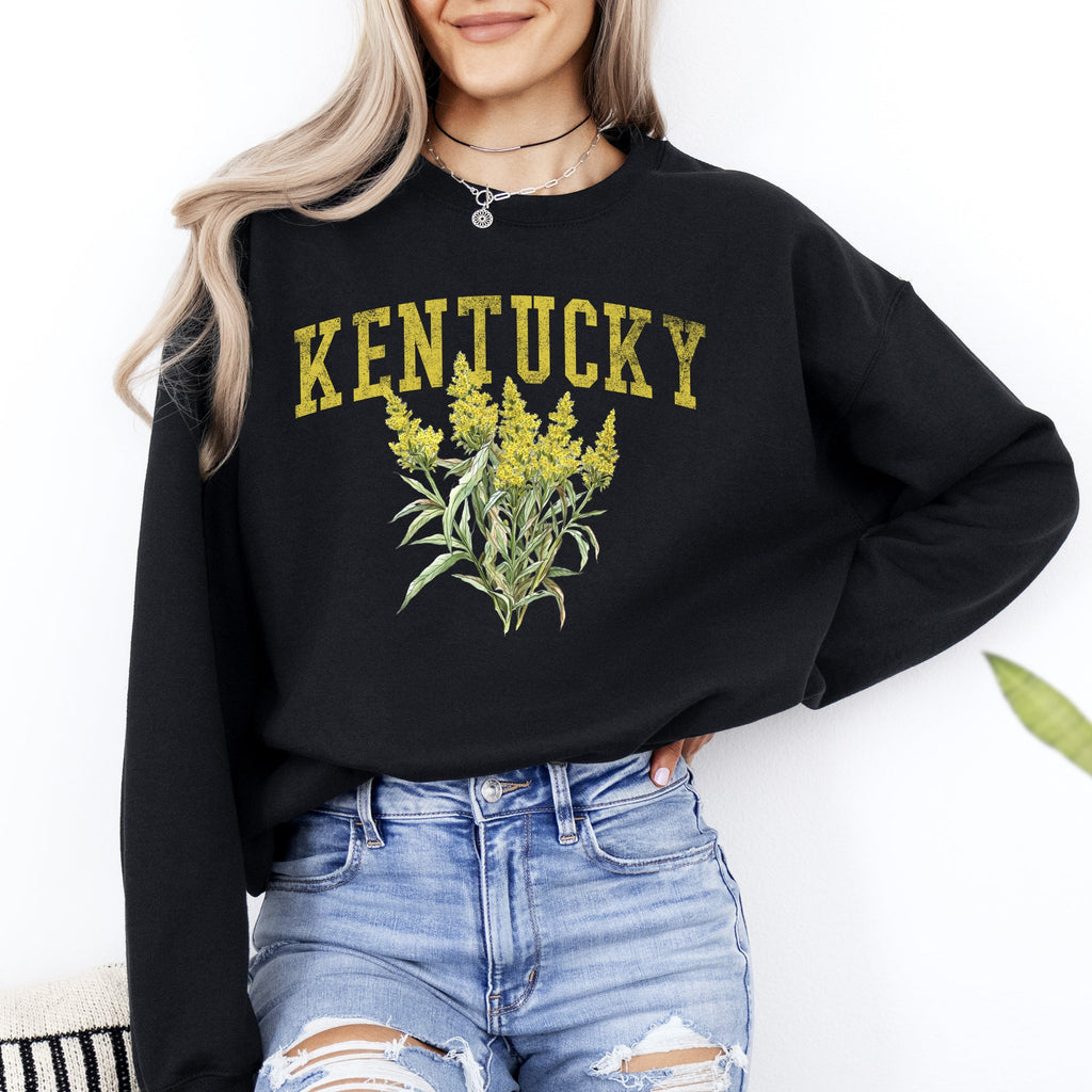 Kentucky State Flower Emblem Illustration Featuring Bold State Pride Script and Vintage Heraldic Crest Sweatshirt