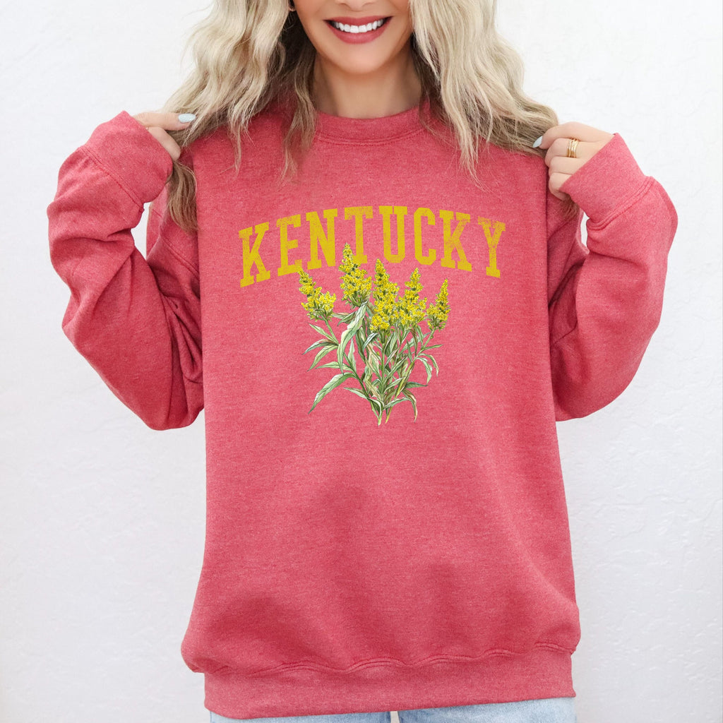 Kentucky State Flower Emblem Illustration Featuring Bold State Pride Script and Vintage Heraldic Crest Sweatshirt