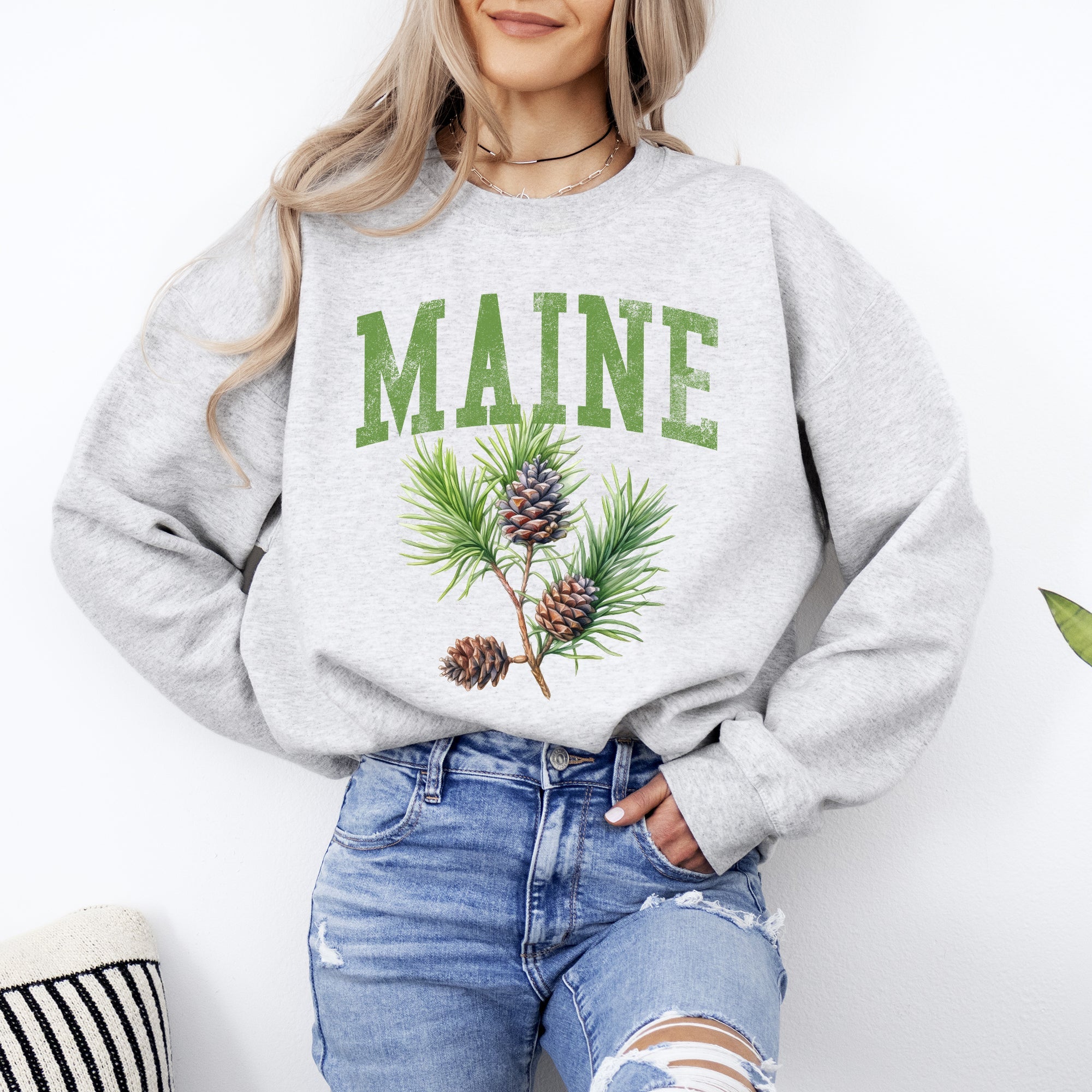 Maine State Flower Pine Cone And Tassel Heritage Edition Premium Graphic Sweatshirt