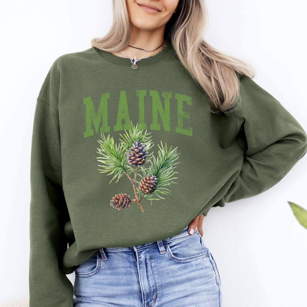 Maine State Flower Pine Cone And Tassel Heritage Edition Premium Graphic Sweatshirt