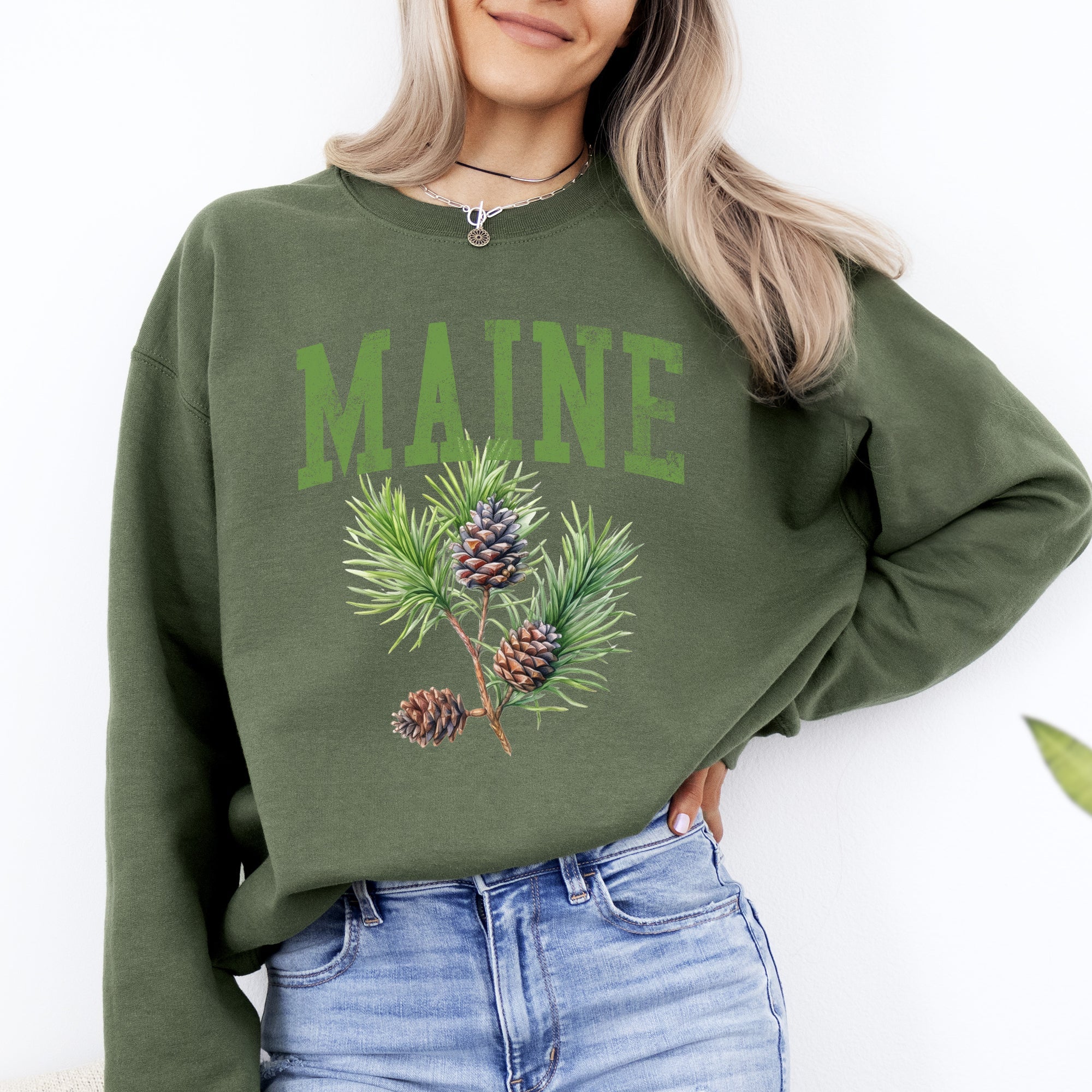 Maine State Flower Pine Cone And Tassel Heritage Edition Premium Graphic Sweatshirt