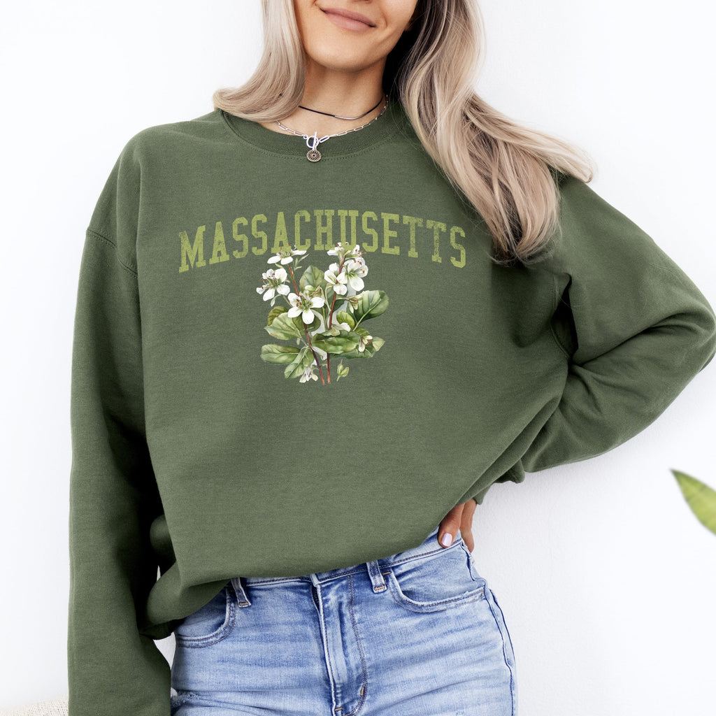 Massachusetts State Flower Emblem Celebrating Bay State Heritage Artwork Sweatshirt