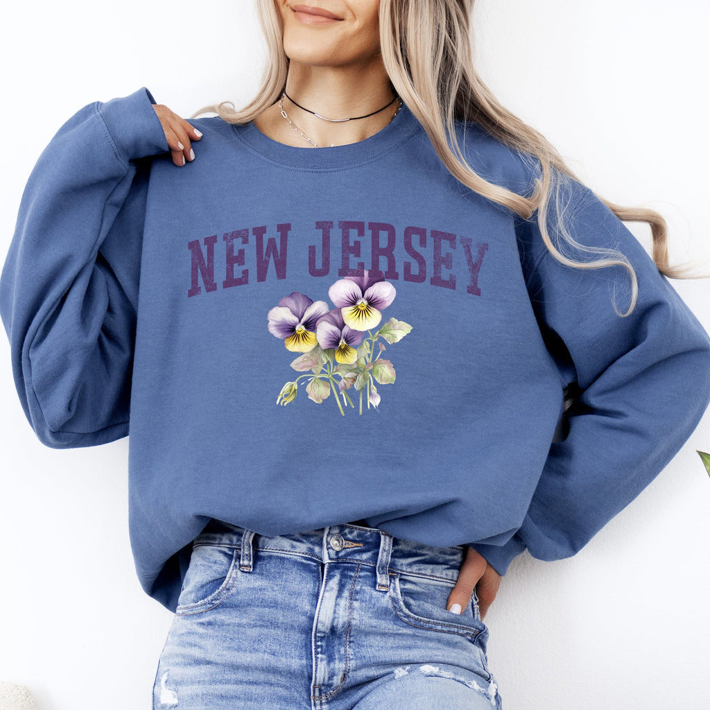 New Jersey State Flower Emblem Illustration Garden State Pride Graphic Sweatshirt