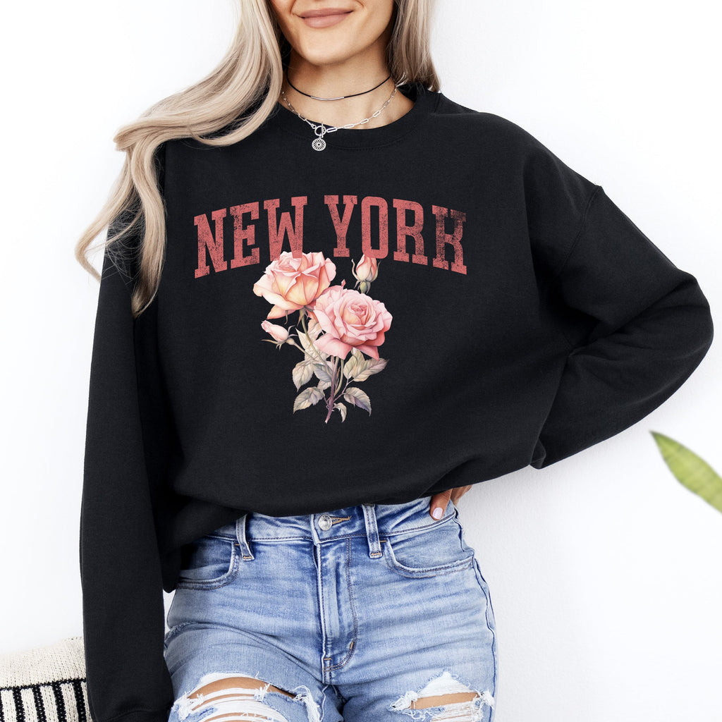 New York State Flower Botanical Motif Vintage Edition Premium Soft Fleece Sweatshirt