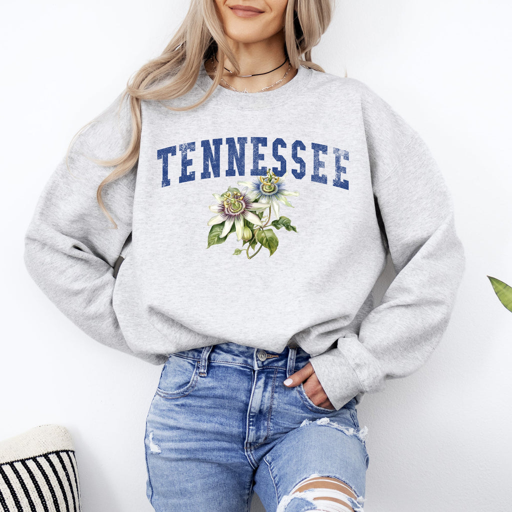 Tennessee State Flower Botanical Emblem Nature Lover Pride Cozy Cotton Blend Sweatshirt