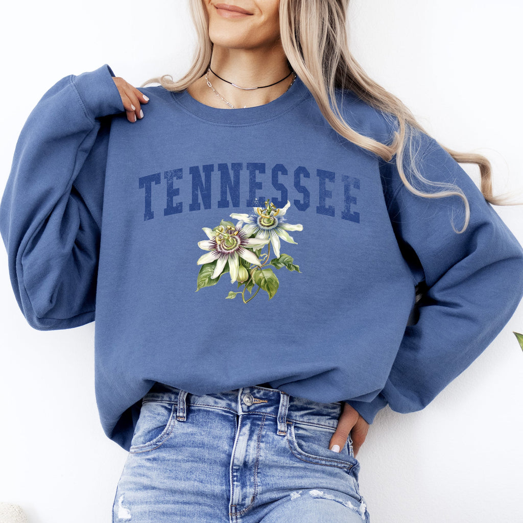 Tennessee State Flower Botanical Emblem Nature Lover Pride Cozy Cotton Blend Sweatshirt