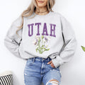 Utah State Flower Botanical Motif And State Pride Emblem On Premium Ultra Sweatshirt