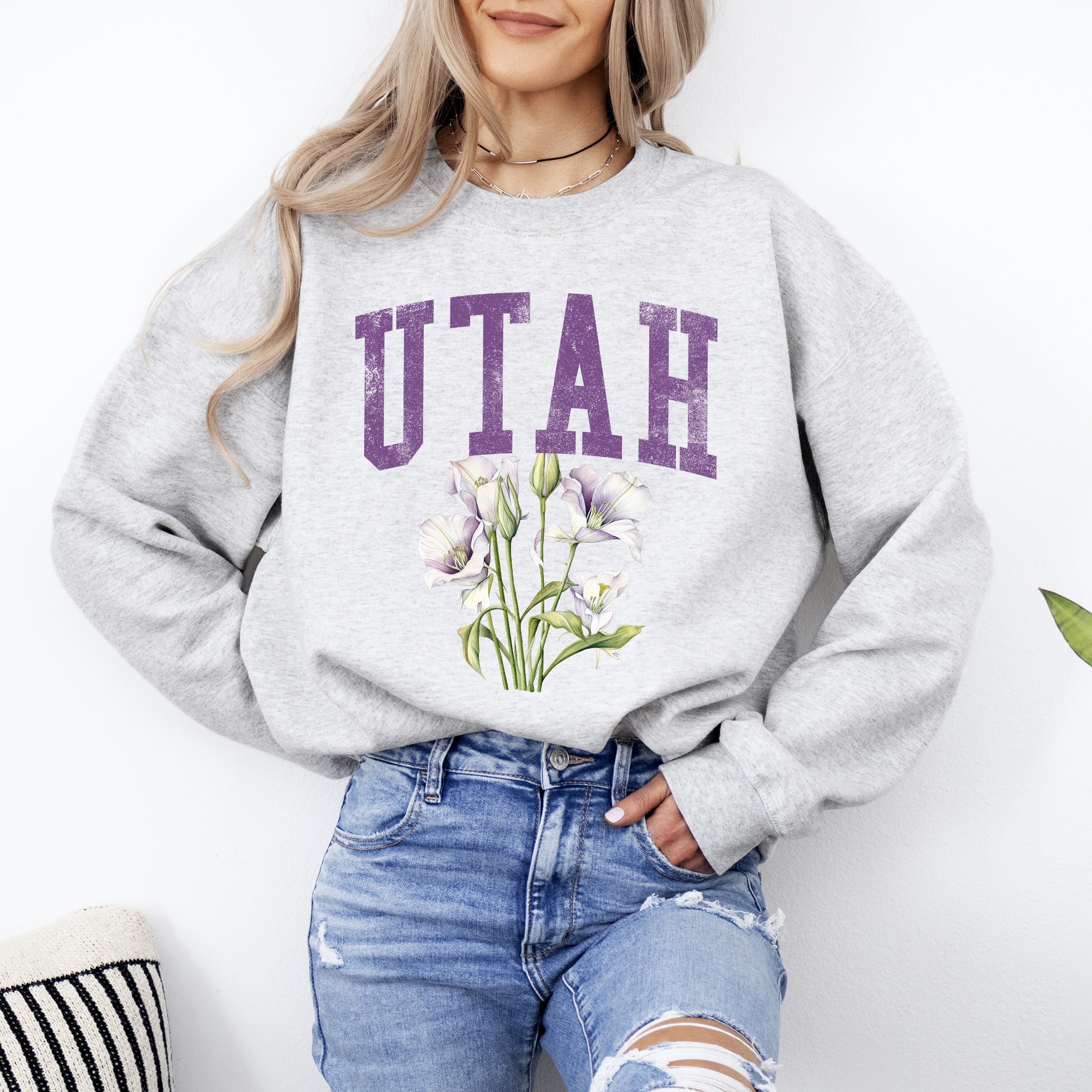 Utah State Flower Botanical Motif And State Pride Emblem On Premium Ultra Sweatshirt