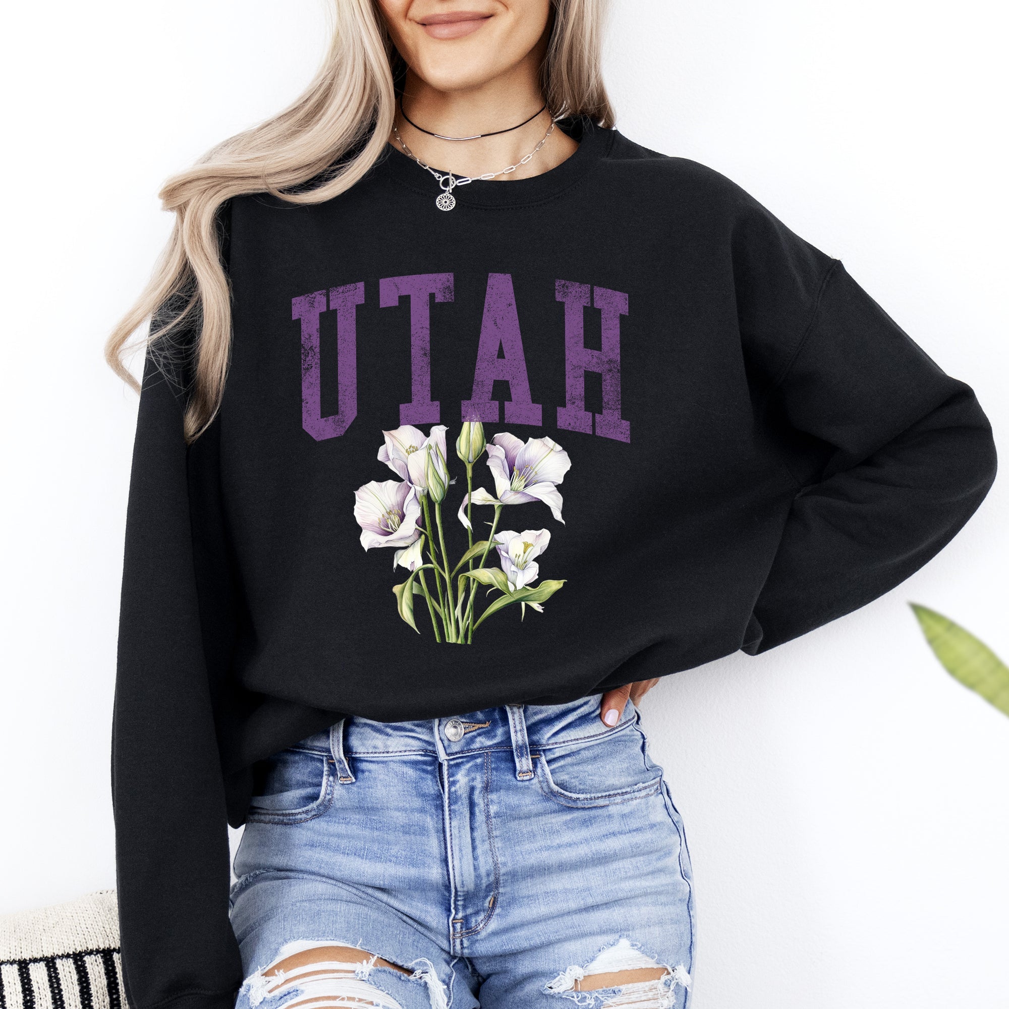 Utah State Flower Botanical Motif And State Pride Emblem On Premium Ultra Sweatshirt