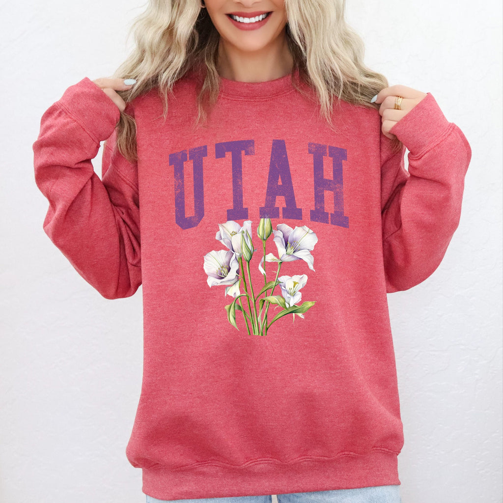Utah State Flower Botanical Motif And State Pride Emblem On Premium Ultra Sweatshirt