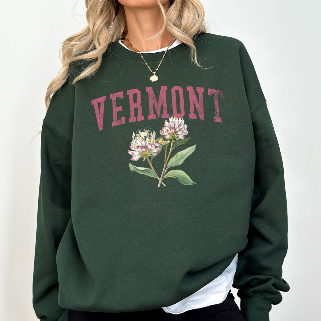 Vermont State Flower Botanical Illustration Emblem Featuring Classic State Flora Motif for Nature Lovers Sweatshirt