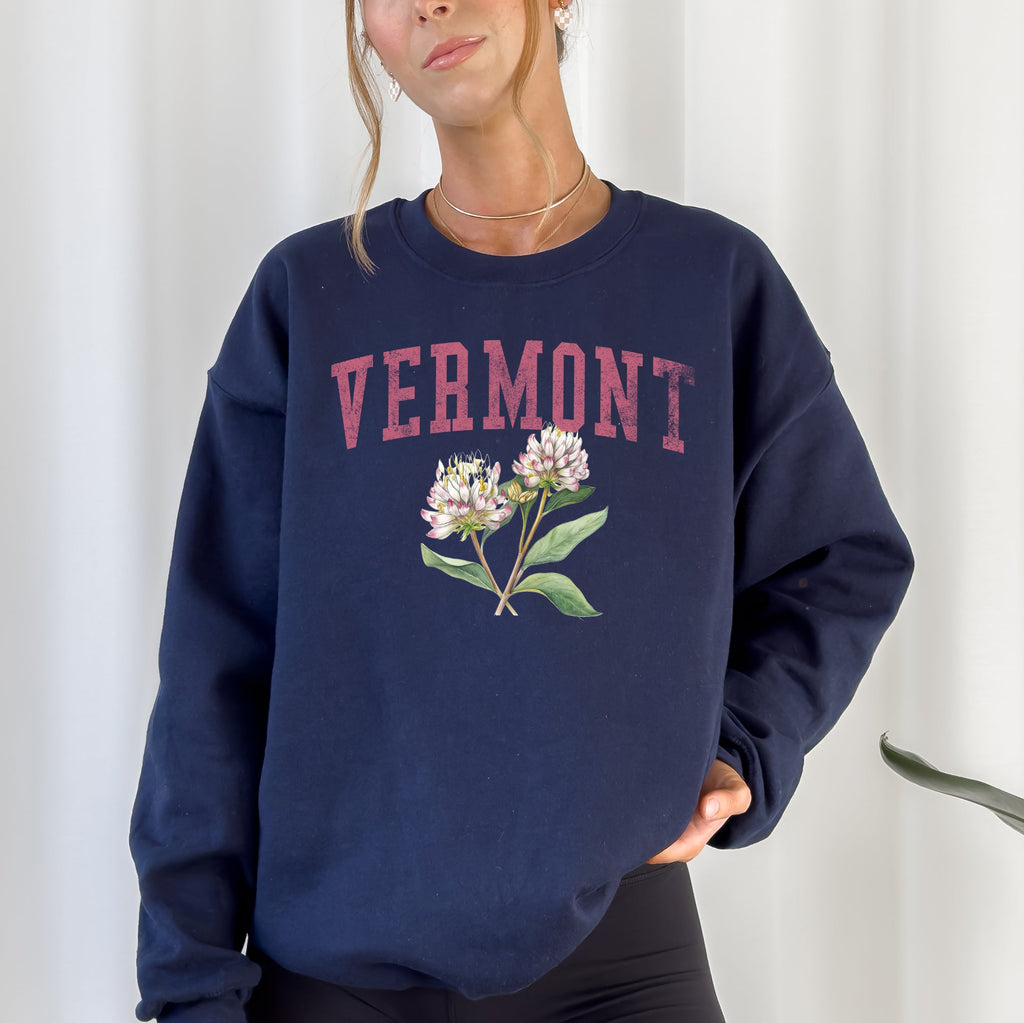 Vermont State Flower Botanical Illustration Emblem Featuring Classic State Flora Motif for Nature Lovers Sweatshirt