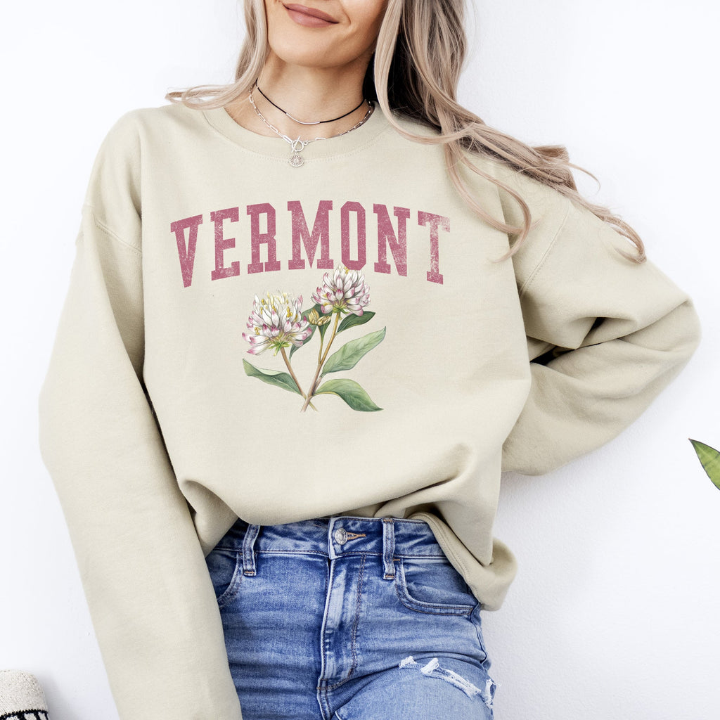 Vermont State Flower Botanical Illustration Emblem Featuring Classic State Flora Motif for Nature Lovers Sweatshirt