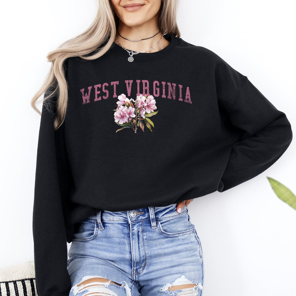 West Virginia State Flower Vintage Script Graphic Emblem Cozy Fleece Everyday Wear Sweatshirt