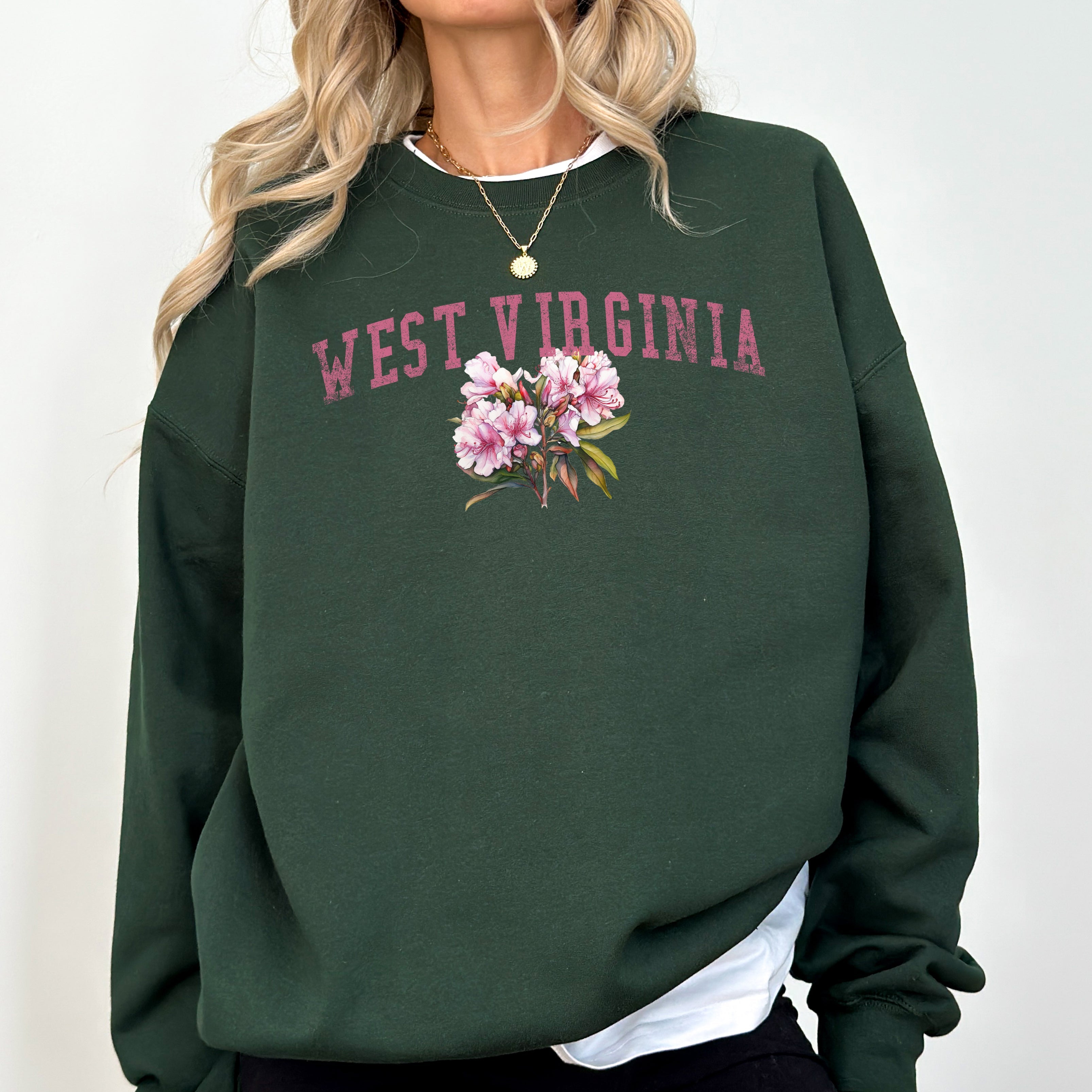 West Virginia State Flower Vintage Script Graphic Emblem Cozy Fleece Everyday Wear Sweatshirt